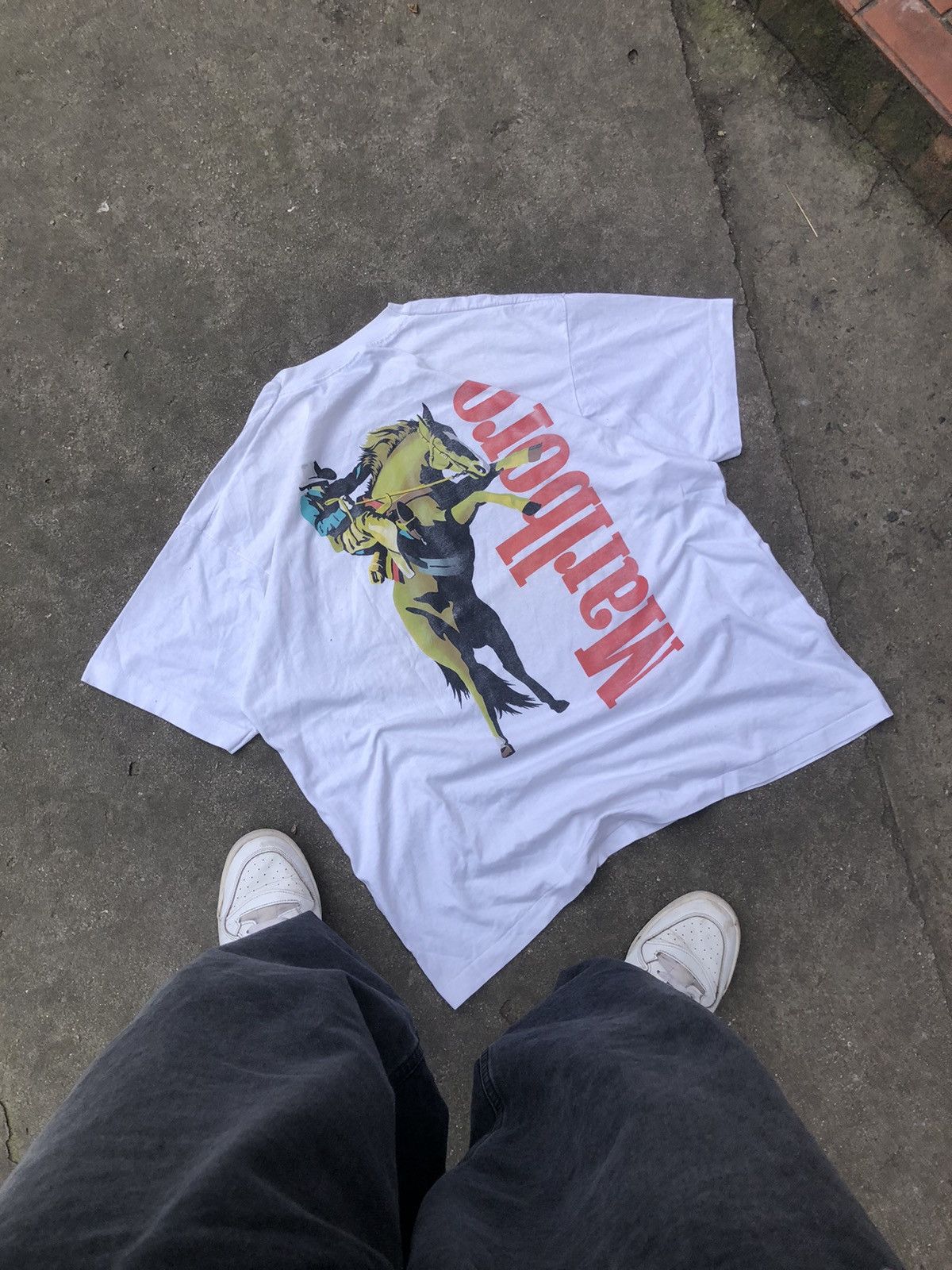 image of Deadstock x Marlboro 1993 Dead Stock Marlboro Wild West Vintage Single Steach in White (Size XL)