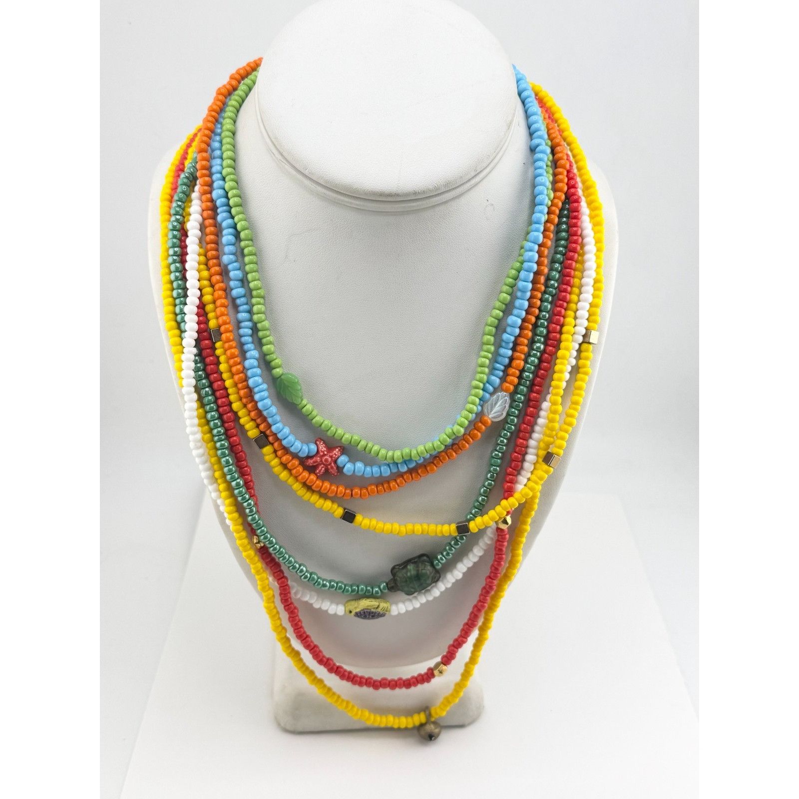 Vintage Vintage multi strand seed bead porcelain beach charm necklac Size ONE SIZE - 5 Thumbnail