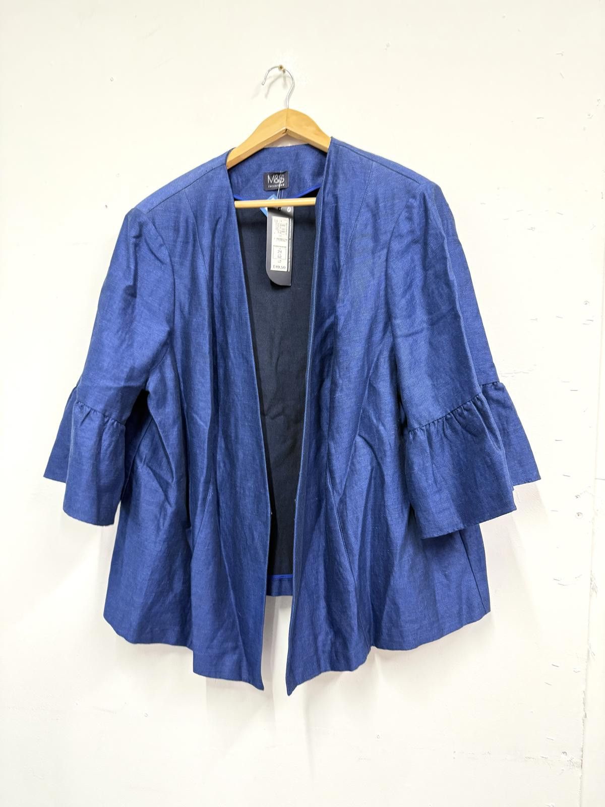 Other M&S Collection Blue Open Front Jacket with Ruffled Sleeves Size 3XL / US 20-22 - 1 Thumbnail
