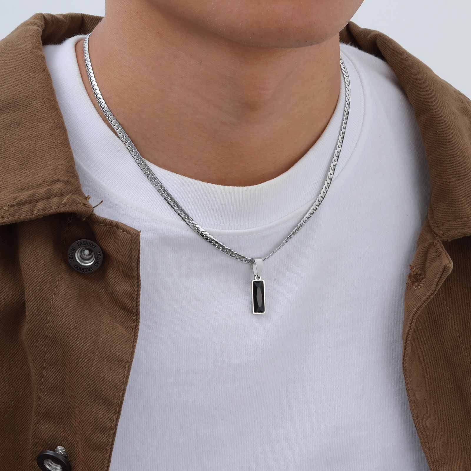 Other Black Stone Stainless Steel Flat Cuban Chain Necklace Size ONE SIZE - 3 Thumbnail