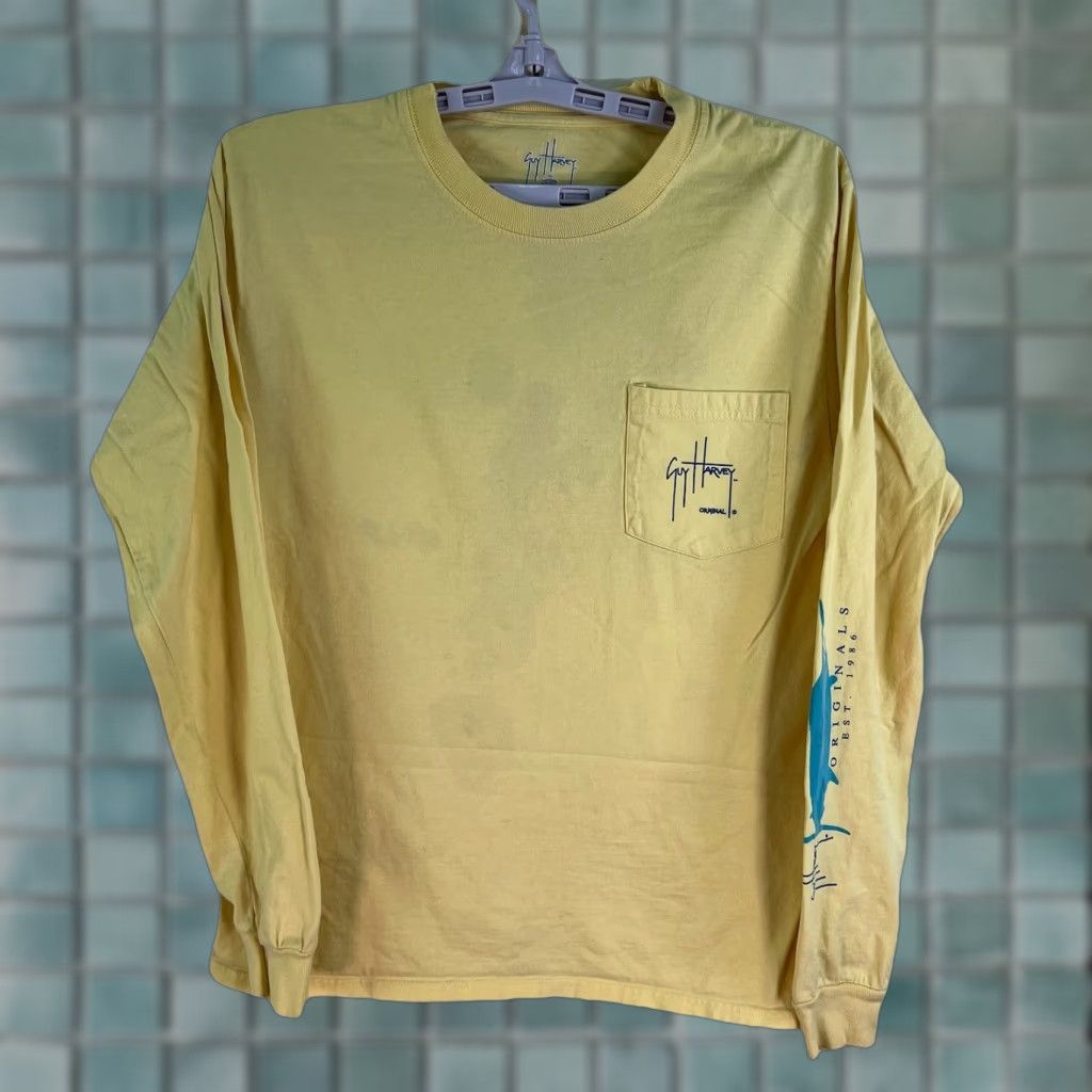 Guy Harvey VINTAGE Guy Harvey Shirt Mens S Yellow Graphic Long Sleeve Crew Neck 38 in Chest Spring Summer Fall Fish Graphic Print Mens Size US S / EU 44-46 / 1 - 1 Thumbnail