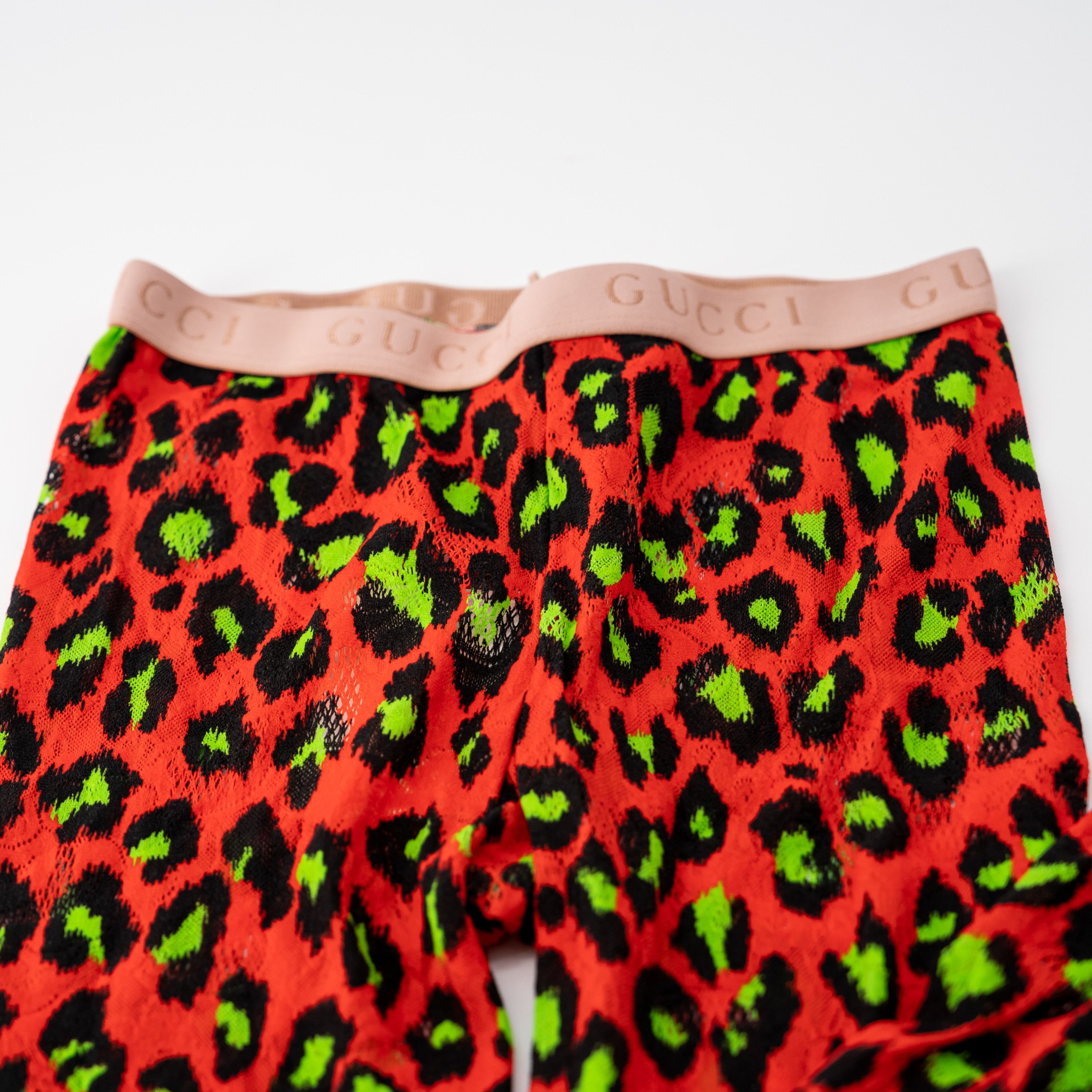 Gucci S - Gucci Red Stretch Tights Black Green Leopard Print Size ONE SIZE - 4 Thumbnail