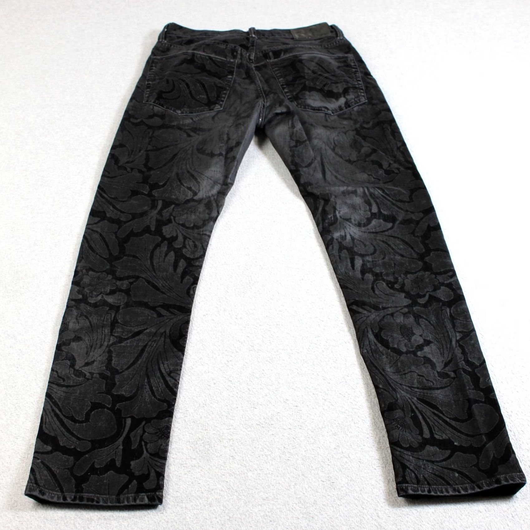 Denime RRL Jeans Women 27 Black Dark Wash Slim Straight Floral Denim Stretch Burn Out Size 27" / US 4 / IT 40 - 2 Thumbnail