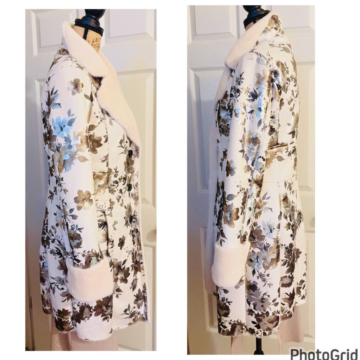 Boston Proper Boston Proper Shearling Shimmer Floral Faux Suede Coat Size S / US 4 / IT 40 - 3 Thumbnail