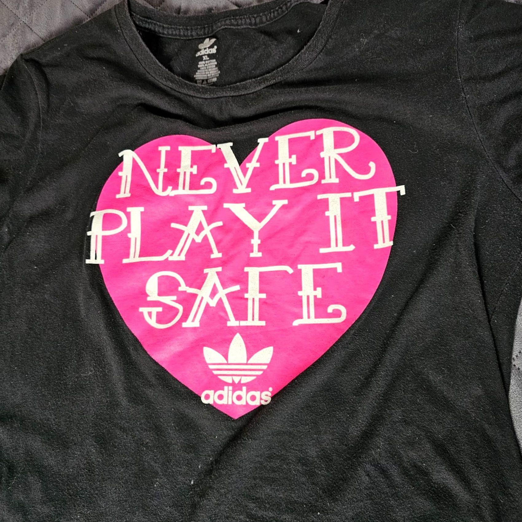 Adidas Adidas Shirt Womens XL Black Never Play It Safe Heart Cotton Ladies T-Shirt Short Sleeve Crew Neck Comfort All Seasons Logo Casual Regular Size XL / US 12-14 / IT 48-50 - 3 Thumbnail