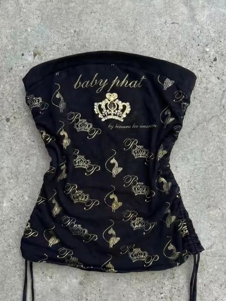 Other Y2K Hot Crop Top Crown Print Vintage Style Size S / US 4 / IT 40 - 1 Thumbnail