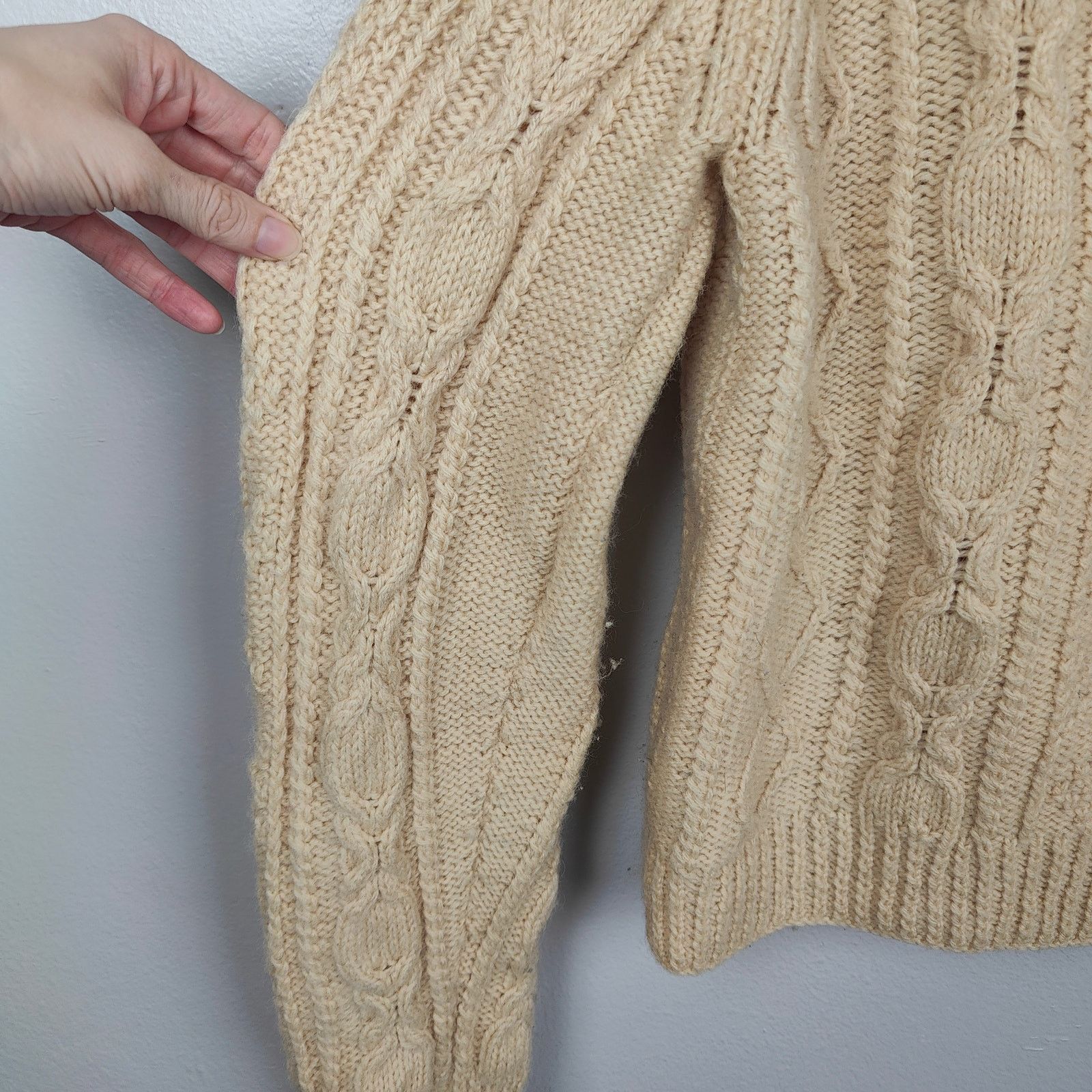 Other Vintage Handknit Fisherman Sweater Womens Large Beige Knit Size L / US 10 / IT 46 - 5 Thumbnail