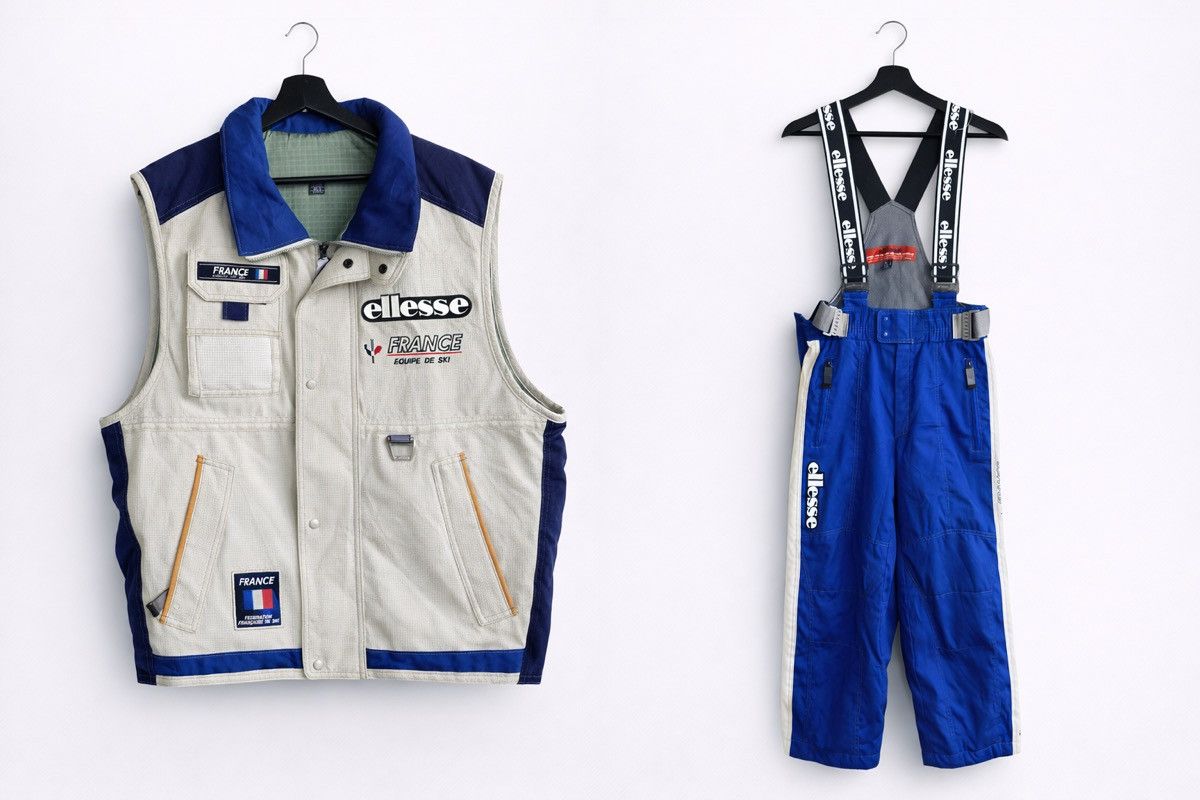 Vintage Ellesse France Équipe de Ski Bib Pants & Vest Set