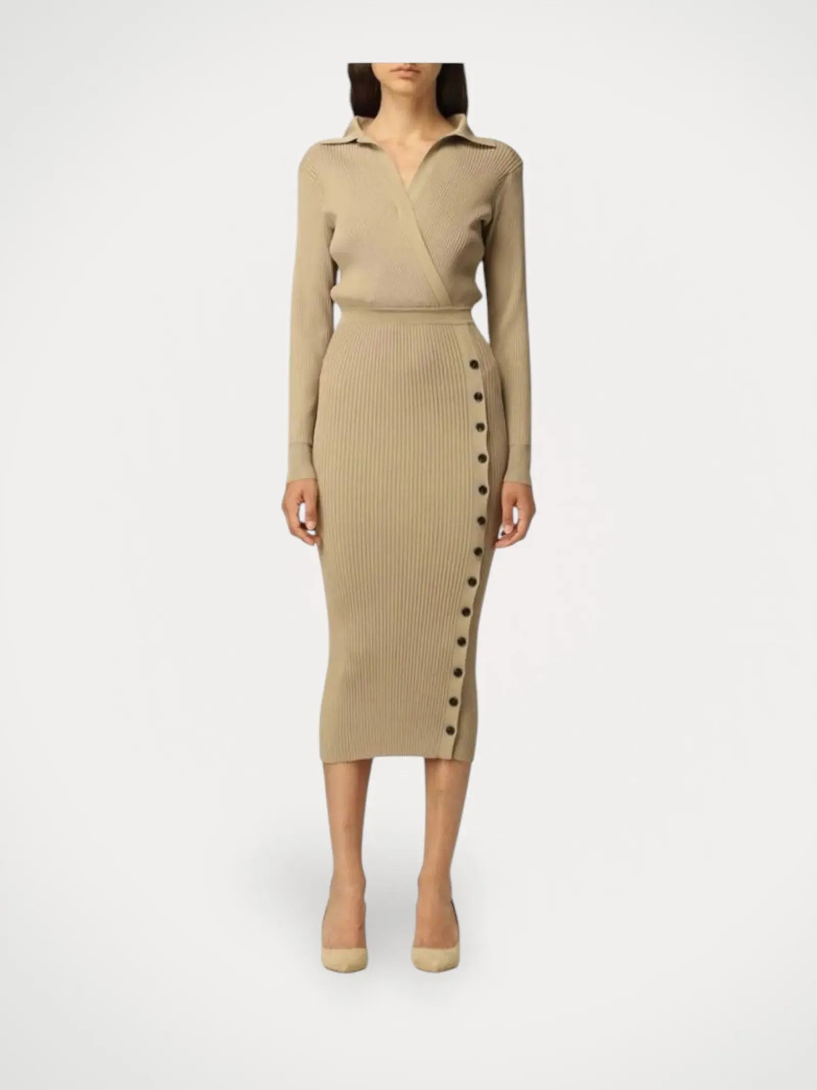 Self-Portrait Self-Portrait Mushroom Ribbed Knit Dress Dress | Grailed