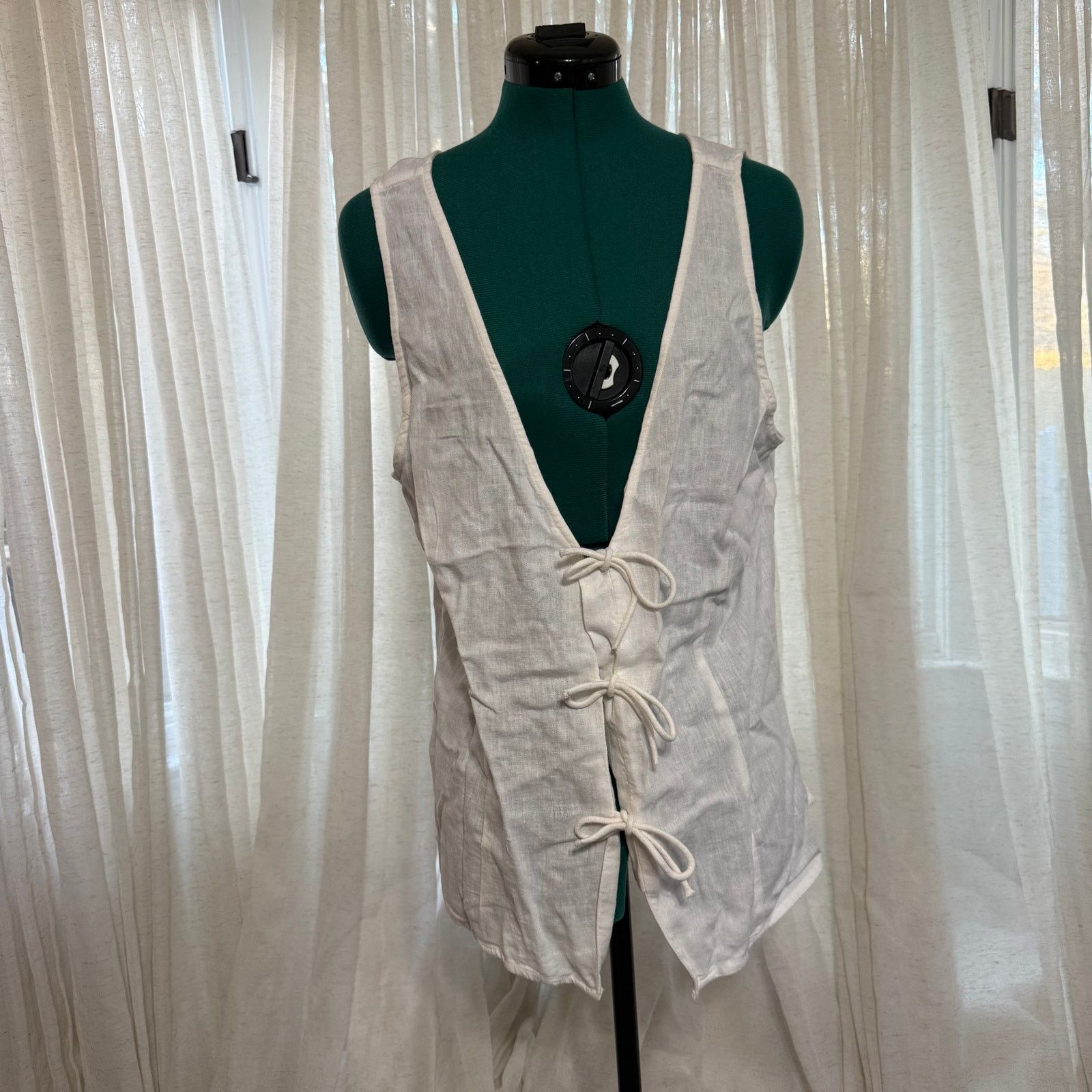 Other A New Day White Linen-Feel Tie-Front Vest | Sz L, NWT Size L / US 10 / IT 46 - 2 Thumbnail