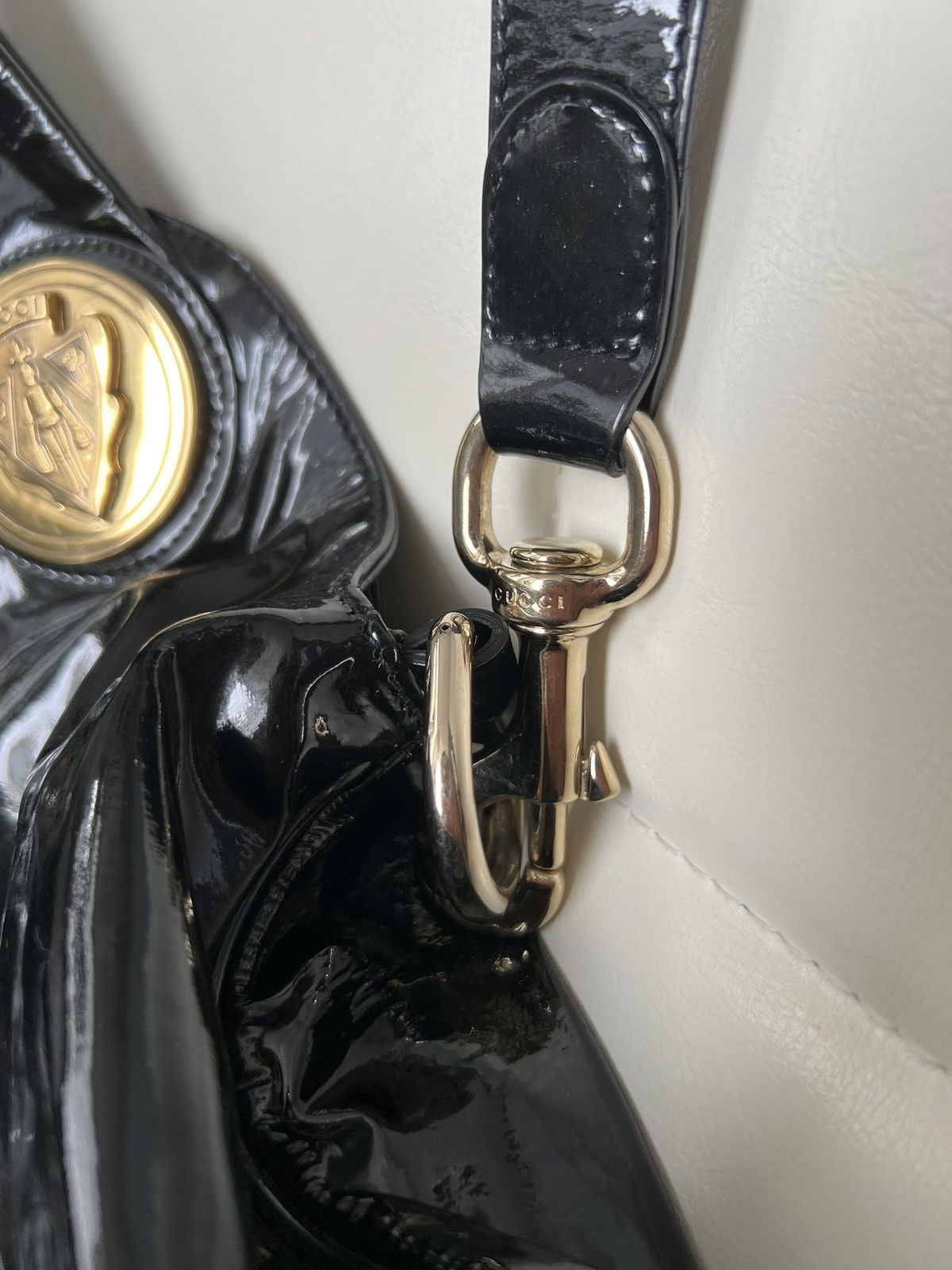 Gucci GUCCI Hysteria Pleated Black Patent Leather Shoulder Bag Size ONE SIZE - 8 Thumbnail