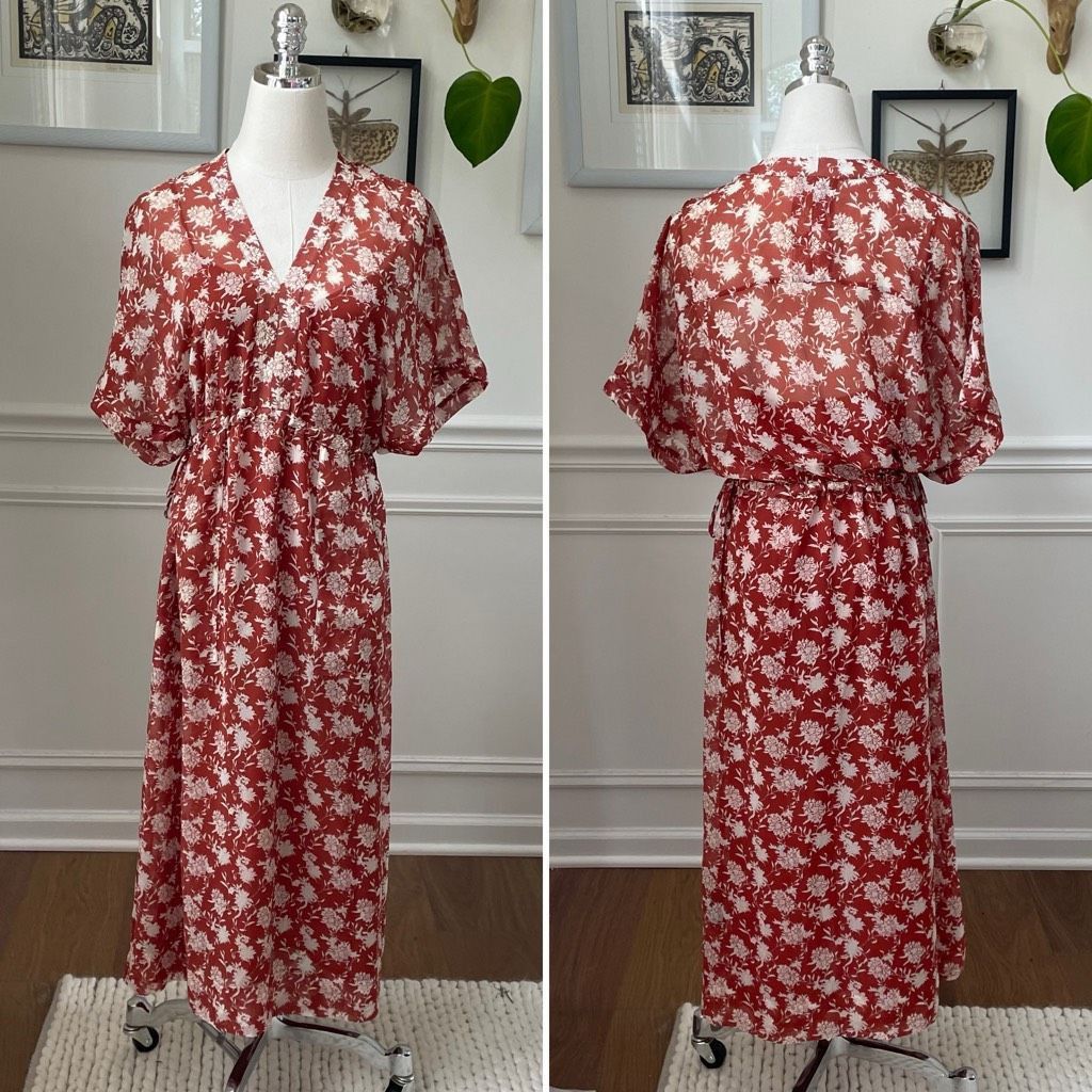 Rag & Bone NWOT Rag & Bone Elysse Midi Dress Rust Floral Chiffon $495 X Size XS / US 0-2 / IT 36-38 - 2 Thumbnail