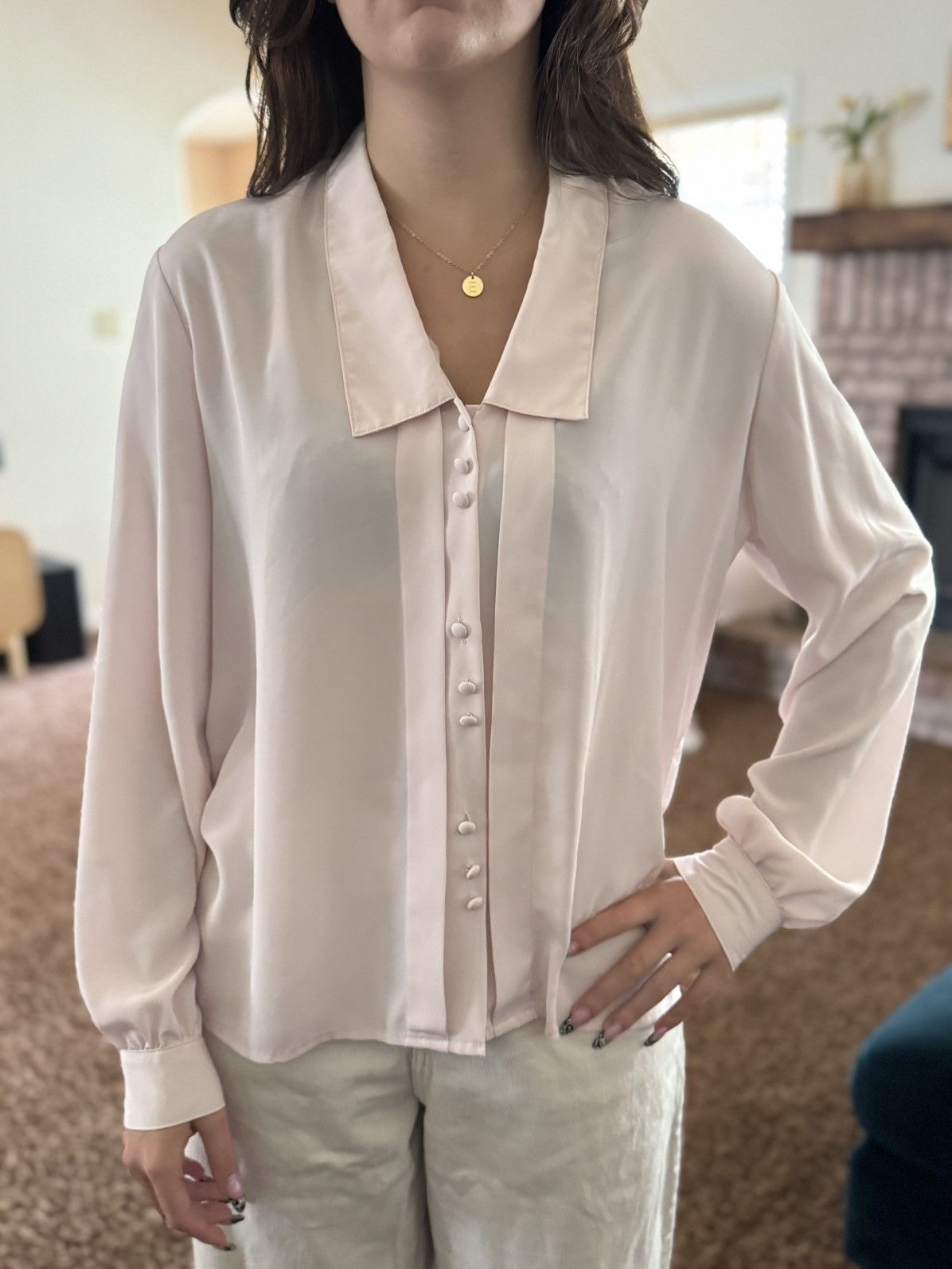 Vintage P.J. Ruggeri pastel pink M pleated button up long sleeve Size M / US 6-8 / IT 42-44 - 1 Thumbnail
