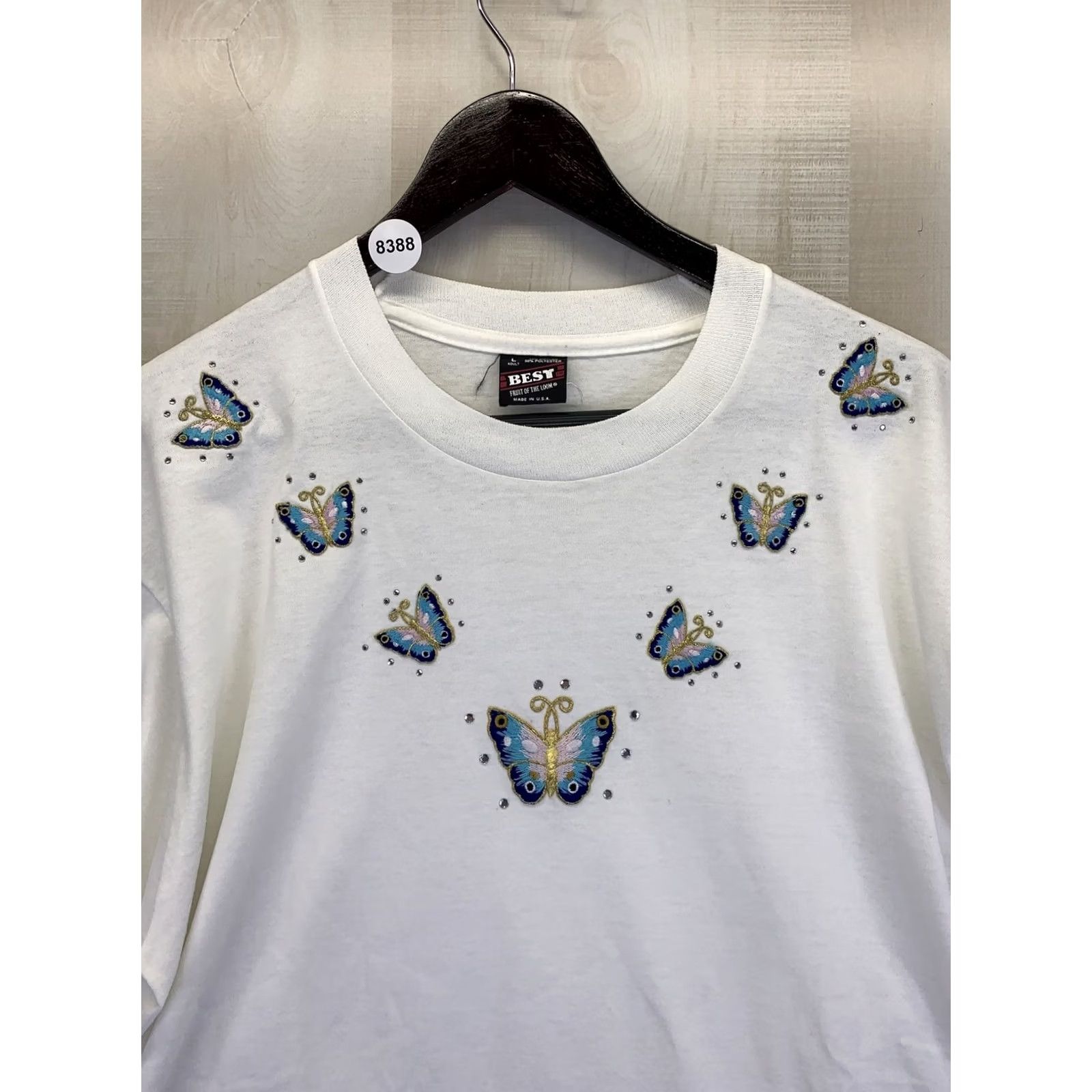Fruit Of The Loom VINTAGE Fruit of the Loom T-Shirt Womens L White Butterflies Rhinestones 1990s Size L / US 10 / IT 46 - 4 Thumbnail