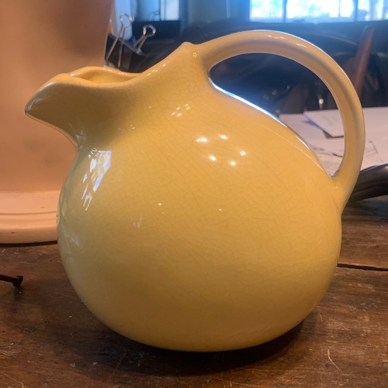 Vintage Retro yellow ceramic pottery ball pitcher with ice lip Size ONE SIZE - 1 Thumbnail