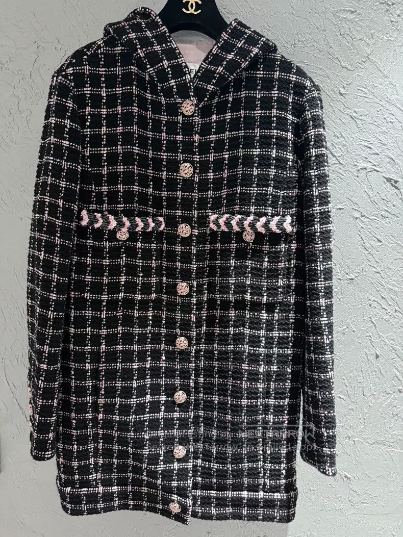 Other Chanel Pink and black plaid glazed button hooded coat Size XS / US 0-2 / IT 36-38 - 1 Thumbnail