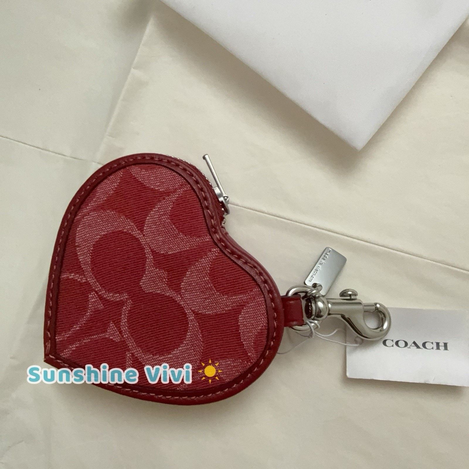 Coach NWT coach Heart Bag Charm Denim CDC91 Silver True Red Size ONE SIZE - 6 Thumbnail