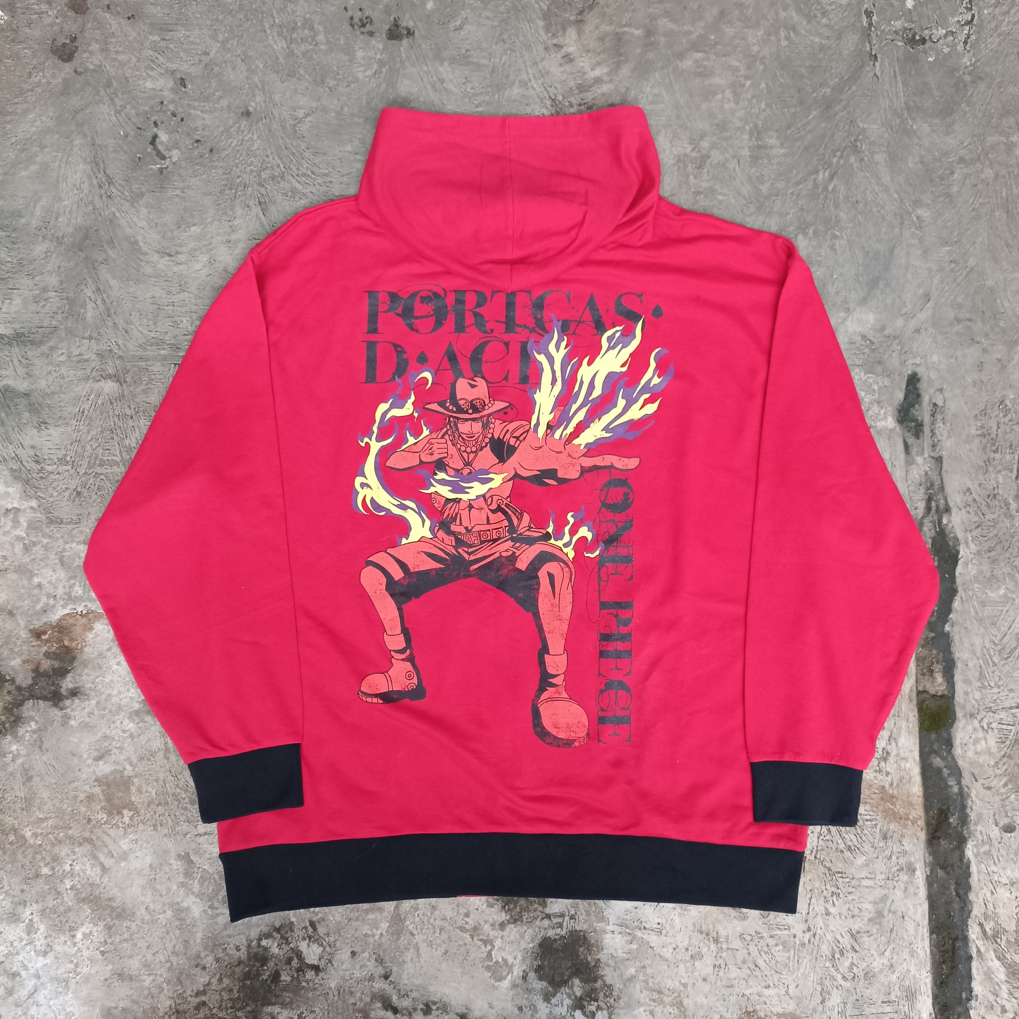 image of Art x One Piece Zip Hoodie One Piece Portgas D'ace By Rimaster in Red, Men's (Size XL)