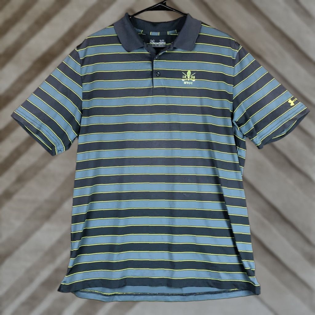 Under Armour Under Armour Mens Polo Shirt Gray Striped Loose Fit XL Size US XL / EU 56 / 4 - 1 Thumbnail