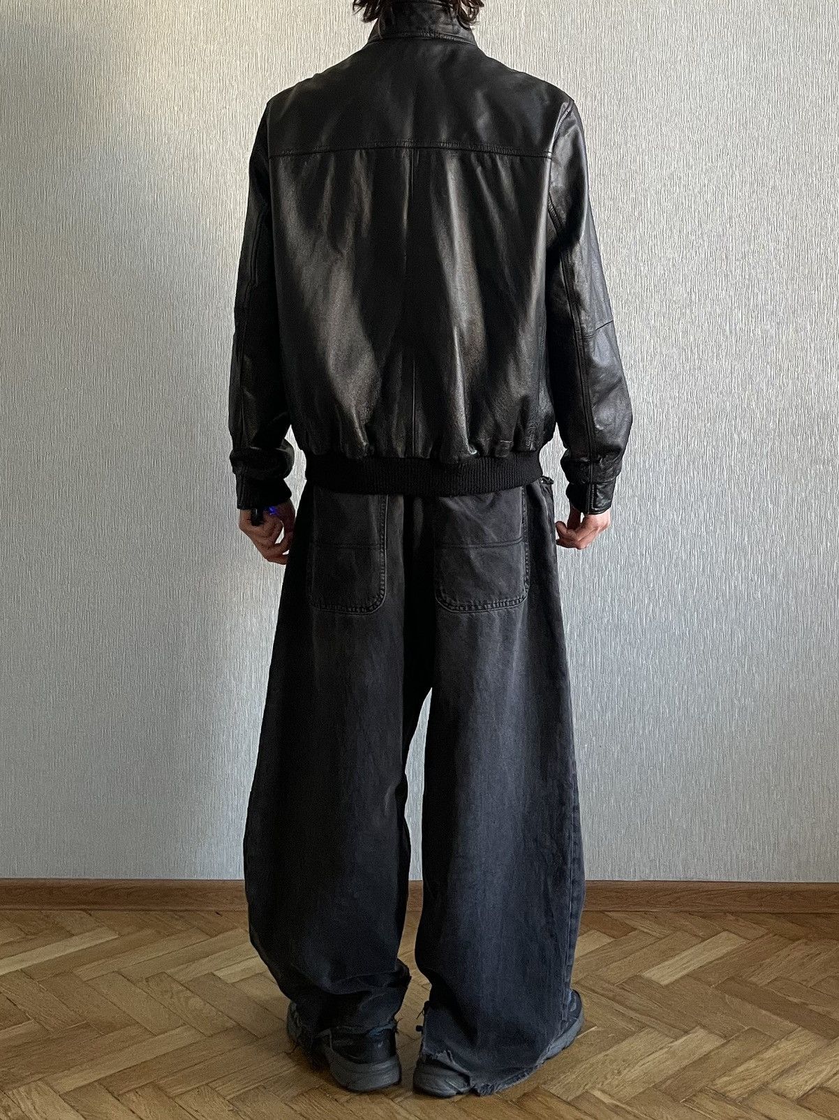 Marks & Spencer Black Leather Bomber / A Jacket Size US XL / EU 56 / 4 - 17 Thumbnail