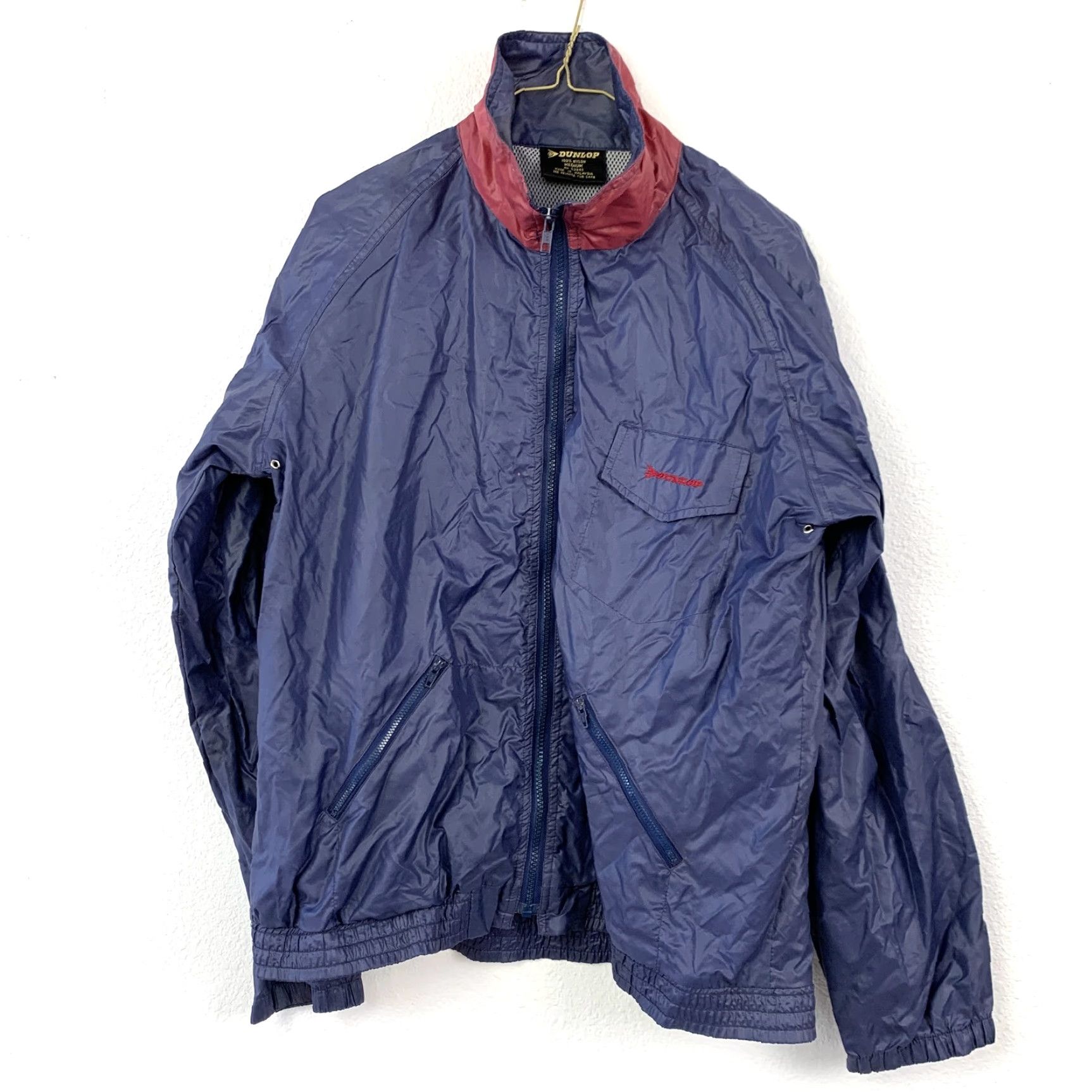 Dunlop VINTAGE Dunlop Tracksuit Set Jacket Pants Navy Blue Red Full Zip Nylon 2 Piece Mens M Size US 31 - 2 Thumbnail