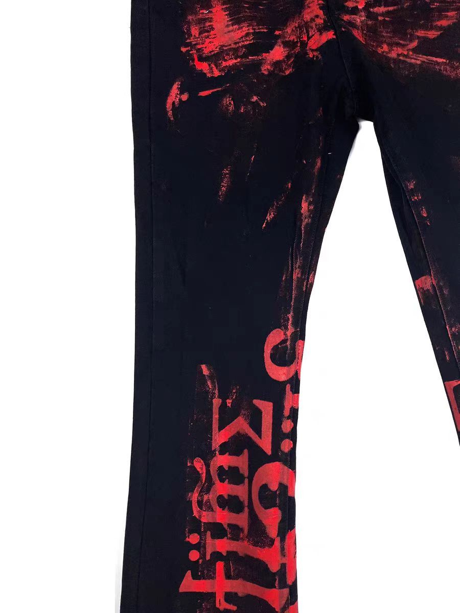 Designer × Jean Handmade monogrammed Y2K punk micro flare jeans Size US 32 / EU 48 - 3 Thumbnail
