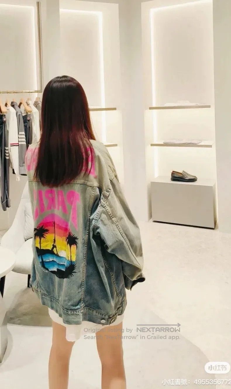 Balenciaga Balenciaga Sunset Eiffel Tower Denim Jacket, Light Blue Size US S / EU 44-46 / 1 - 6 Thumbnail