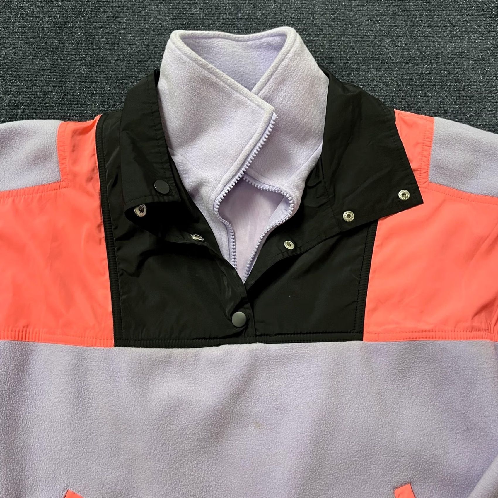 Forever 21 FOREVER 21 Jacket Womens Medium Purple Pink Fleece Colorblock Retro 1/4 Zip Lined Pockets Wool? Size L / US 10 / IT 46 - 2 Thumbnail