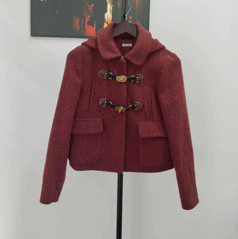 Miu Miu Miu Miu Women's Burgundy Hooded Jacket 0089 Size XL / US 12-14 / IT 48-50 - 1 Thumbnail
