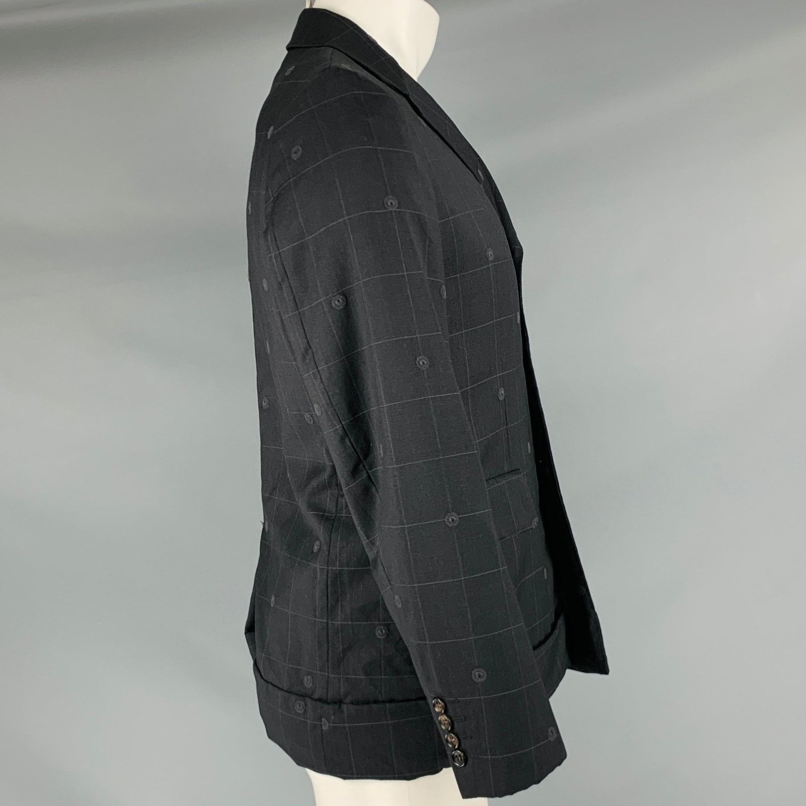 Comme des Garcons Size S Black Grey Window Pane Wool Sport Coat Size 36R - 3 Thumbnail