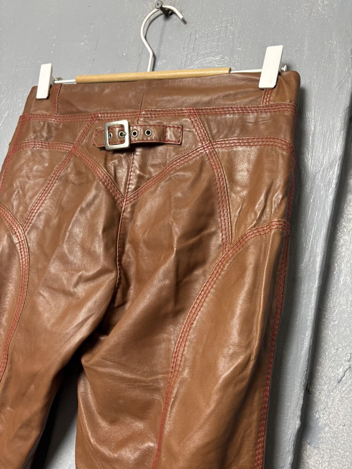 Versace RARE Y2K Versace Buckle Back Genuine Leather Flared Pants Size 28" / US 6 / IT 42 - 10 Thumbnail