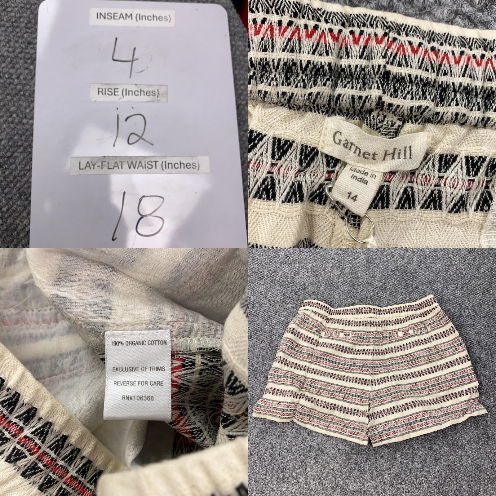 Vintage Garnet Hill Womens Shorts 14 Organic Cotton Drawstring Boho Geometric Aztec Size 36" / US 14 / IT 50 - 8 Thumbnail