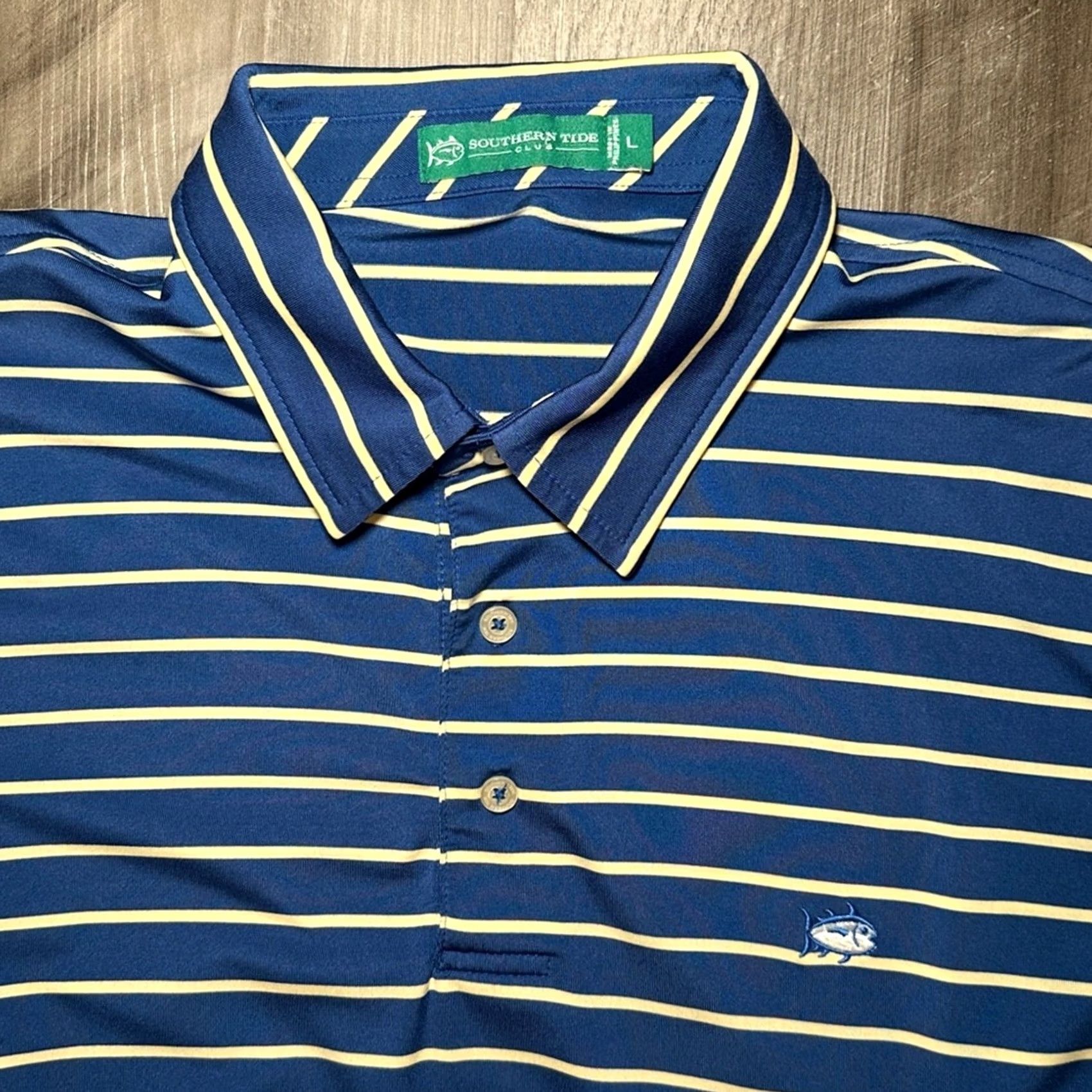Southern Tide Southern Tide Club Performance Striped Polo Large Mens Navy Yellowish Cream Polo Shirt Size US L / EU 52-54 / 3 - 5 Thumbnail