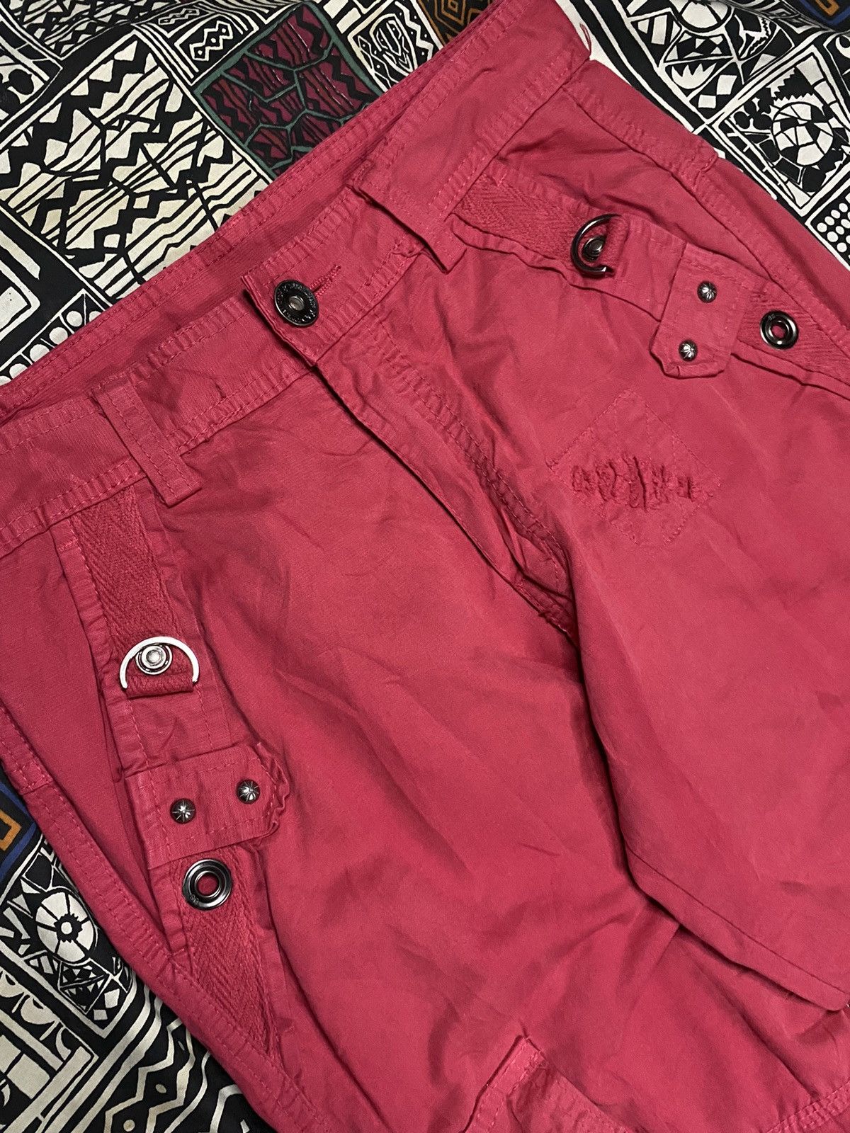 14th Addiction × Japanese Brand × Le Grande Bleu (L.G.B.) Junye Red Disteressed Multipocket Cargo Pants Size US 29 - 3 Thumbnail