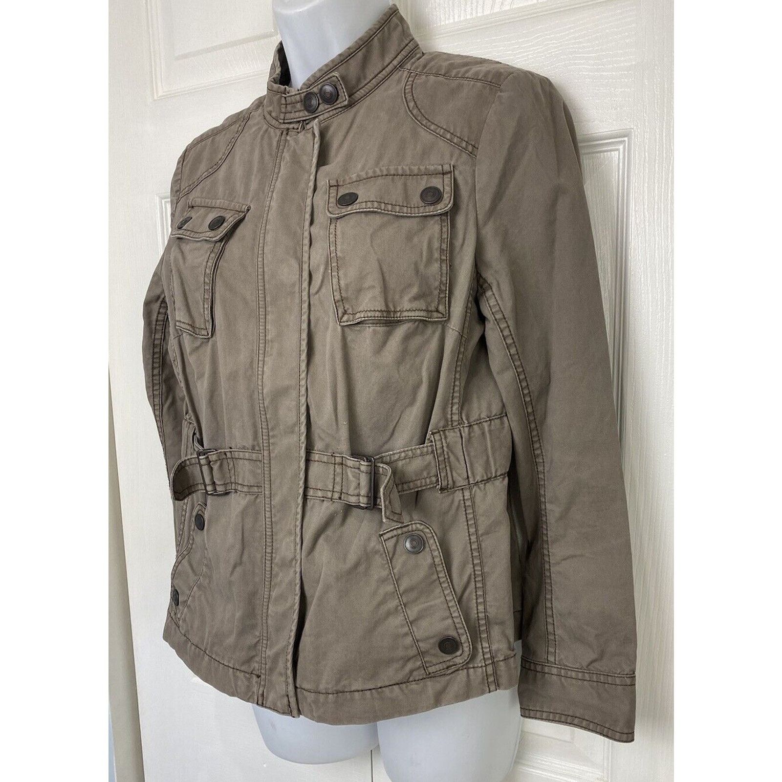 Loft Ann Taylor Loft Jacket Khaki Military Cargo Utility Button Size M / US 6-8 / IT 42-44 - 2 Thumbnail