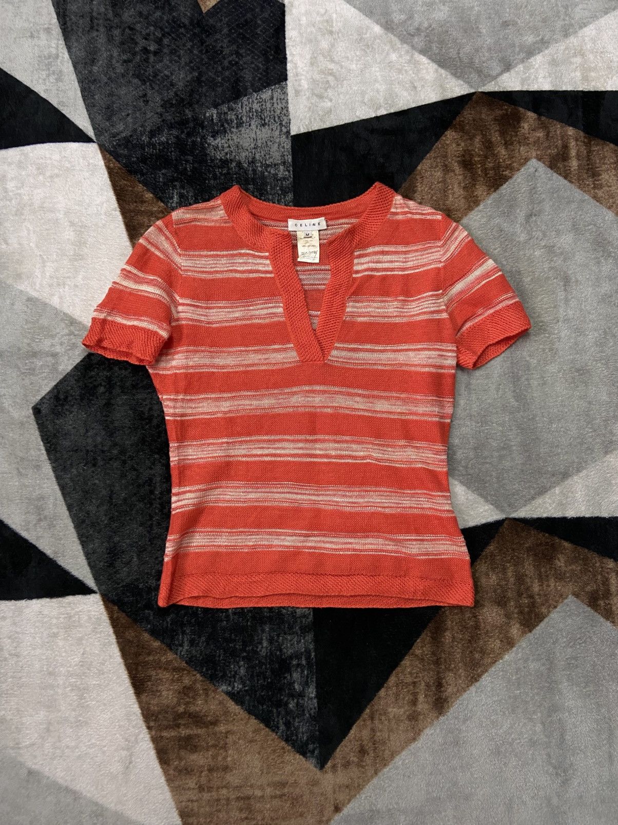 Celine Rare Vintage Celine Orange V Neck Stripe Knitwear Size M / US 6-8 / IT 42-44 - 1 Thumbnail