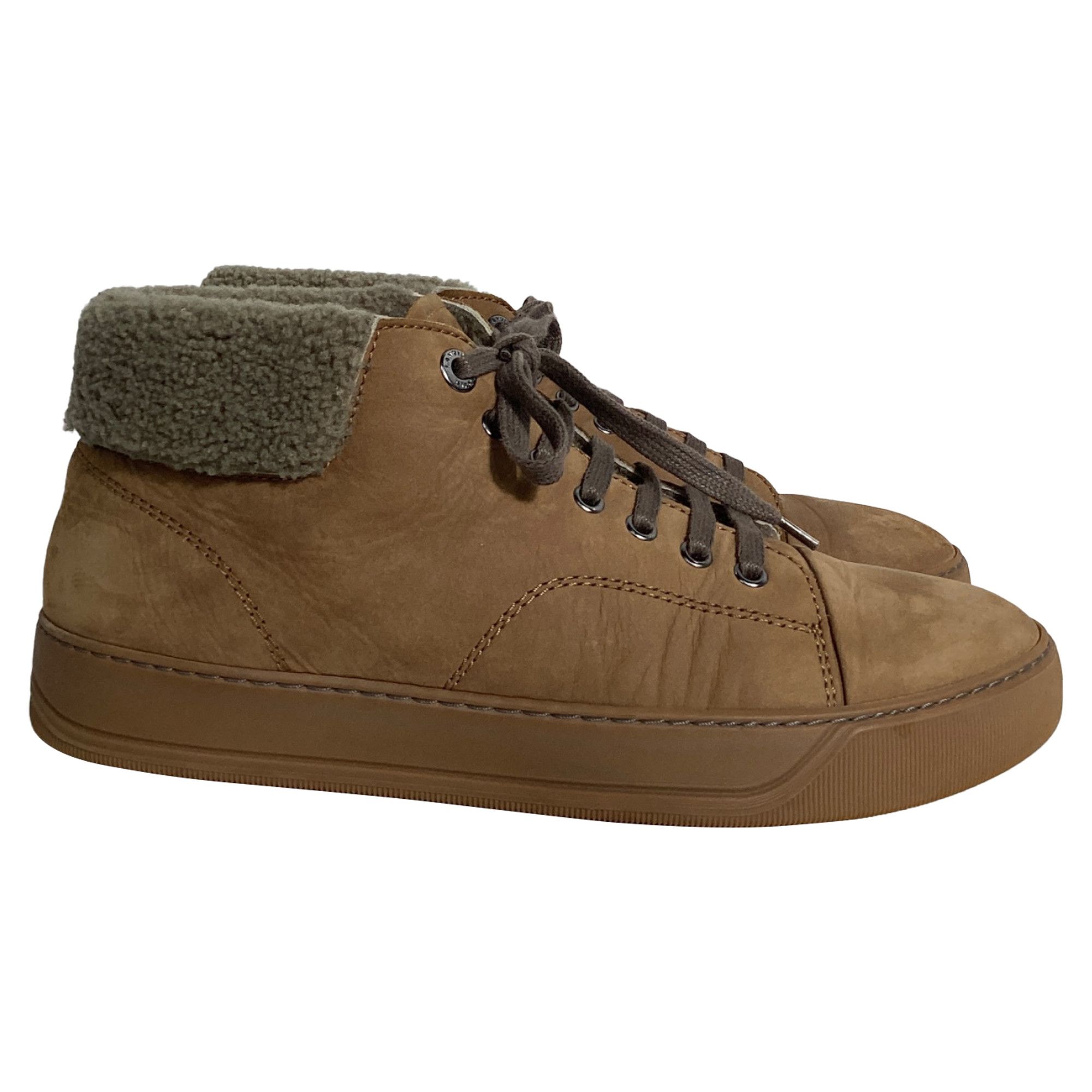 Lanvin Lanvin Nubuck Shear-Lined High-Top Sneakers in Brown Suede Size US 5.5 / EU 38 - 1 Thumbnail