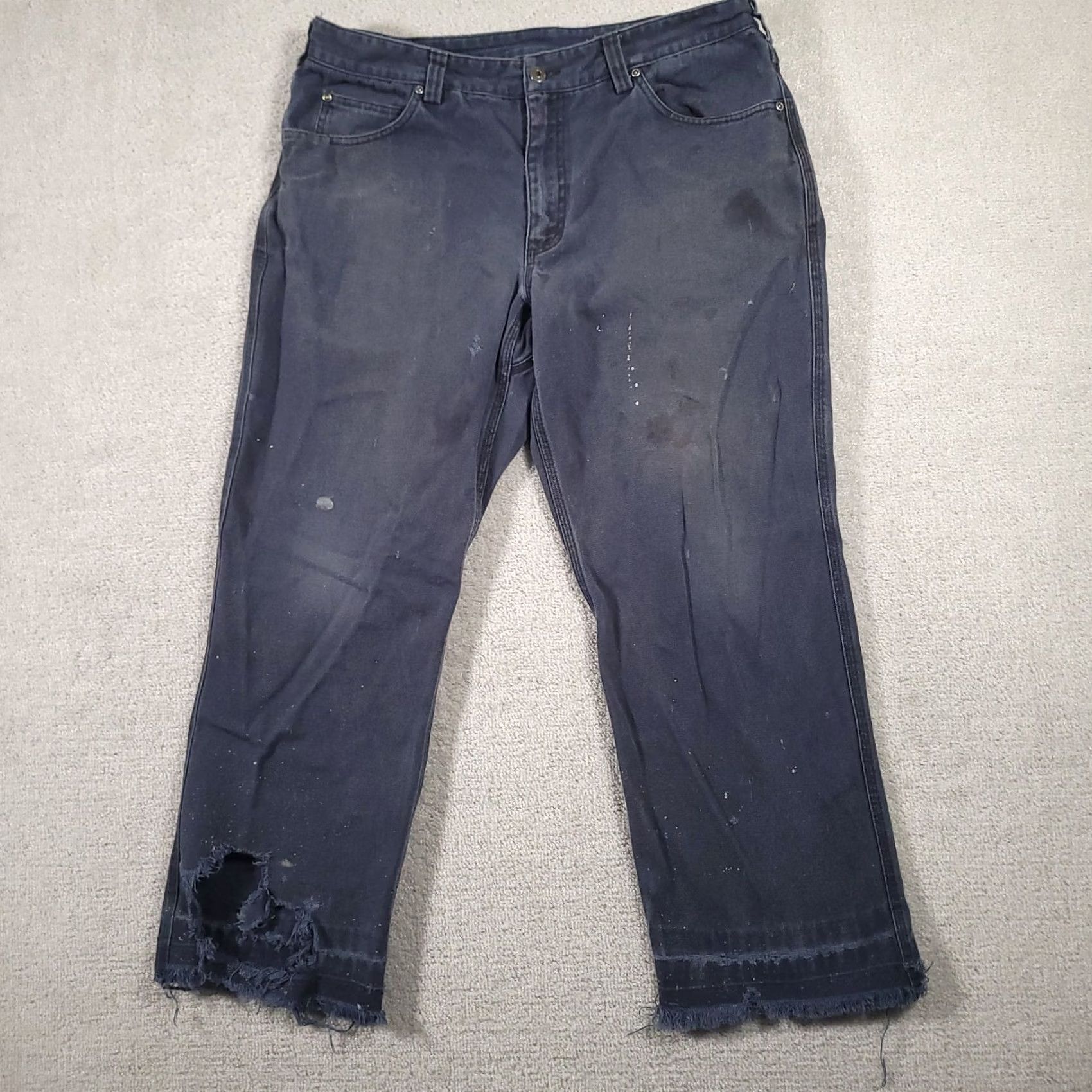 CO Duluth Trading Co Mens Pants Navy Canvas Torn Ripped Stained Flawed Grunge 38x30 Size US 38 / EU 54 - 2 Thumbnail