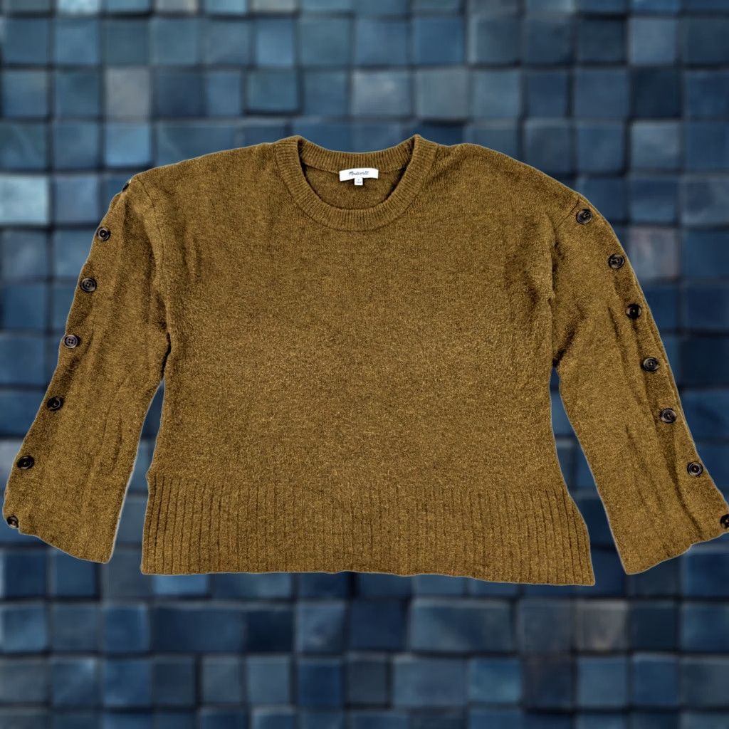 Madewell Madewell Sweater Women S Wool Blend Crew Neck Button Sleeve Golden Tan / Camel Brown Cable Knit Size S / US 4 / IT 40 - 1 Thumbnail
