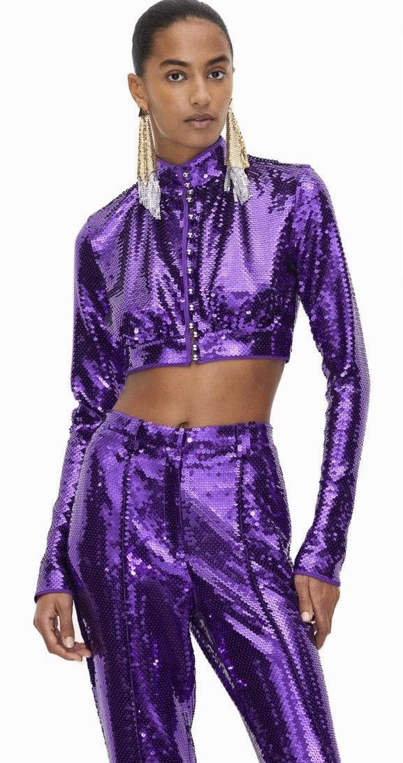 H&M × Paco Rabanne New RABANNE H&M WOMEN PURPLE SEQUINED CROPPED TOP SIZE XS Size XS / US 0-2 / IT 36-38 - 1 Thumbnail