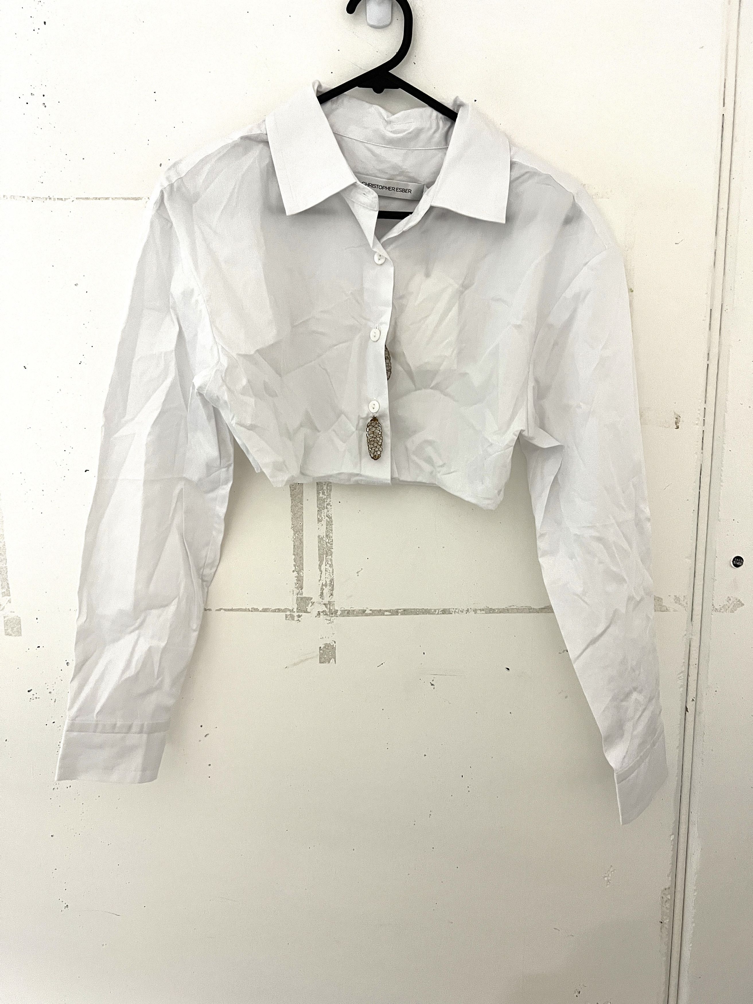 image of Christopher Esber Cropped Floating Quart Shirt in White, Women's (Size Small)
