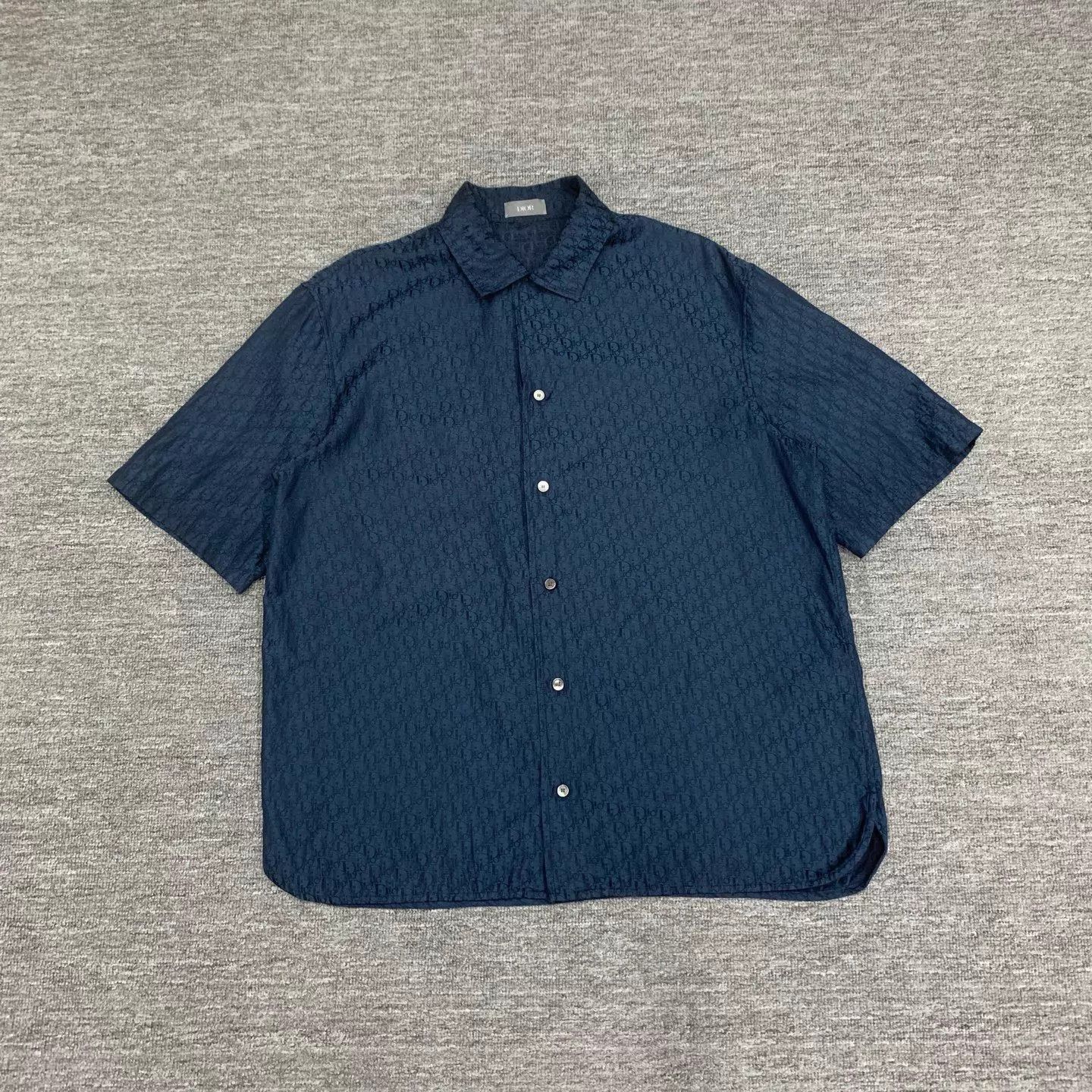 Dior Dior Navy Blue Monogram Silk Short Sleeve Shirt 40 Size US M / EU 48-50 / 2 - 1 Thumbnail