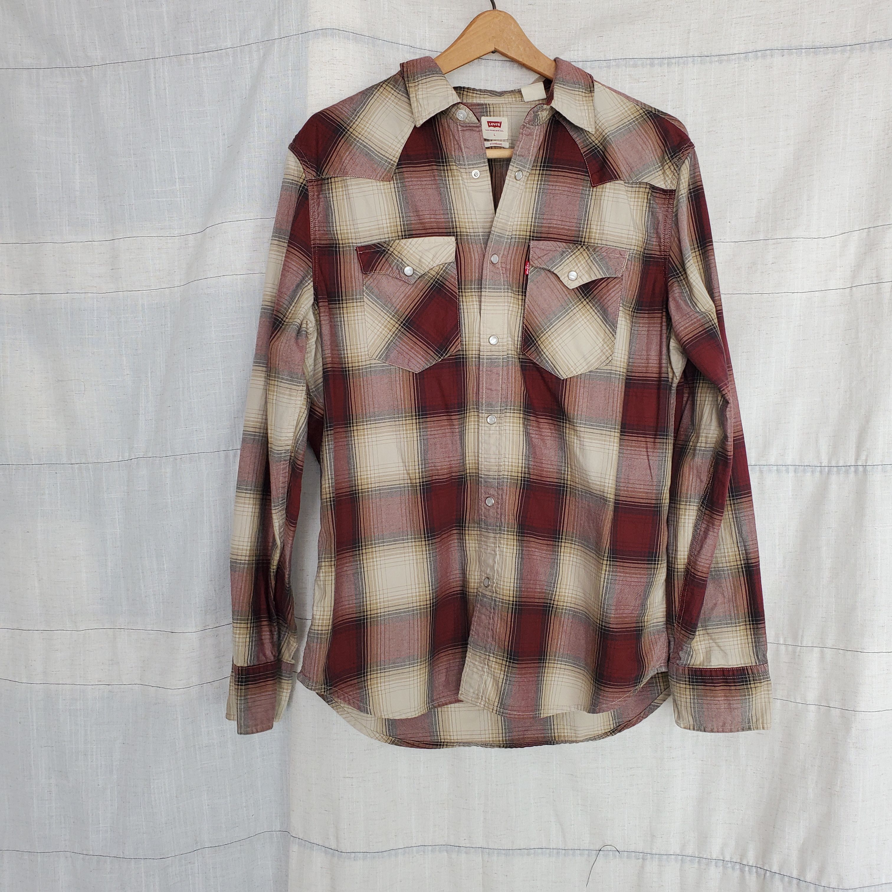 Levi's Levi's Pearl Snap Western Shirt in Tan And Red Plaid SZ:L Size US L / EU 52-54 / 3 - 2 Thumbnail