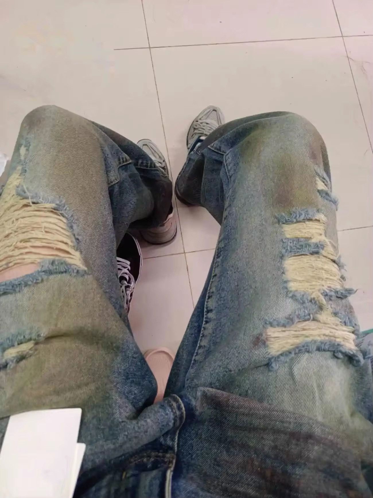 Jean Vintage Dirty Blue Distressed Hole Jeans Unisex Size US 33 - 7 Thumbnail