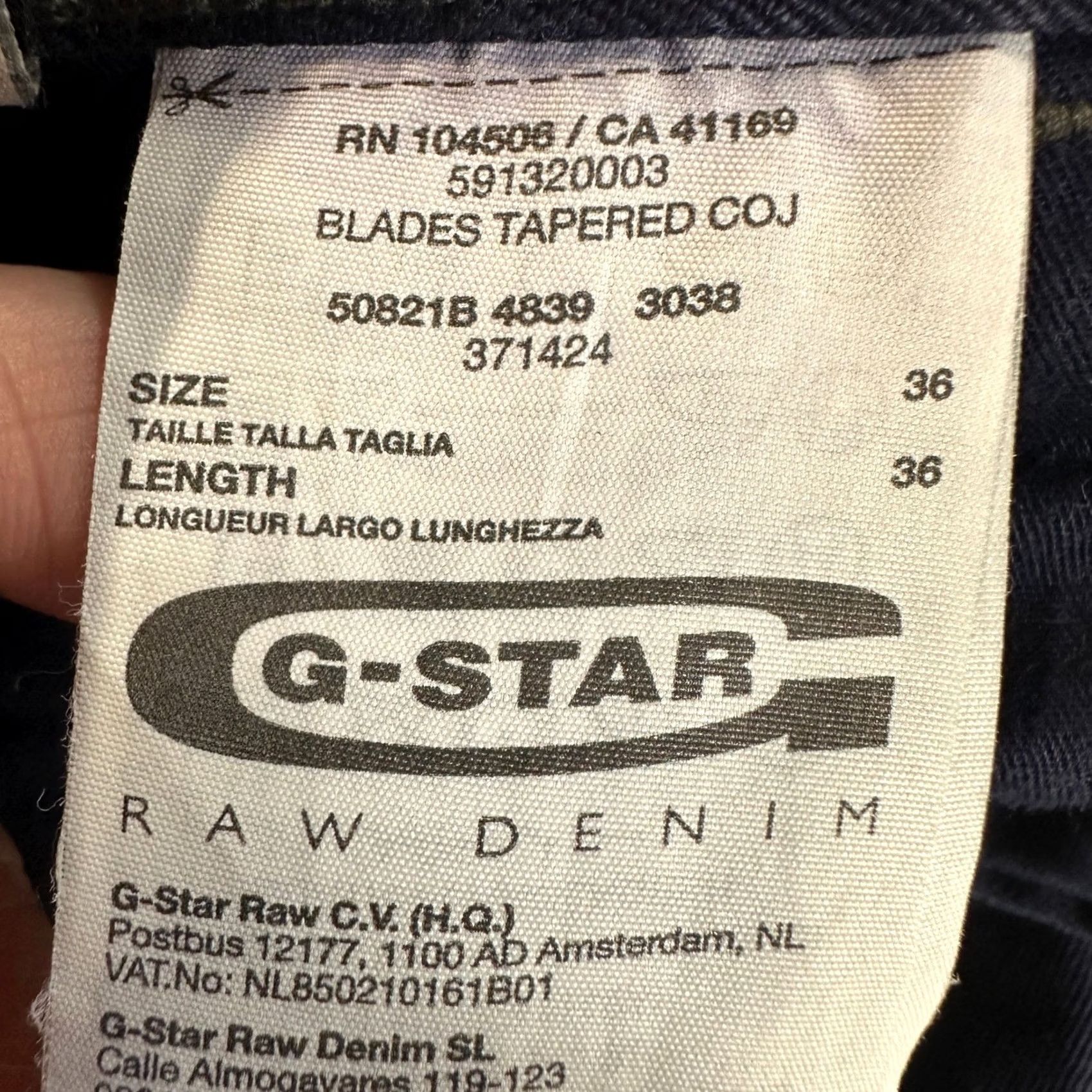 Vintage G-Star Raw Jeans Mens Blades Tapered 36X36 Blue Belted Dark Wash 5 Pocket Denim Jeans Size US 36 / EU 52 - 3 Thumbnail