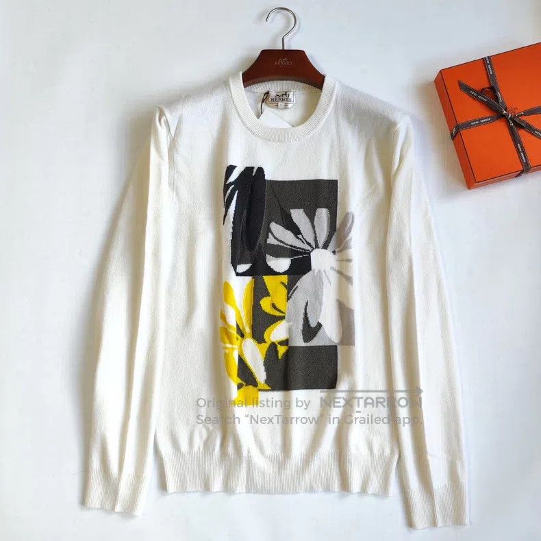 Other Hermes Jacquard White Cashmere Sweater Size L / US 10 / IT 46 - 1 Thumbnail