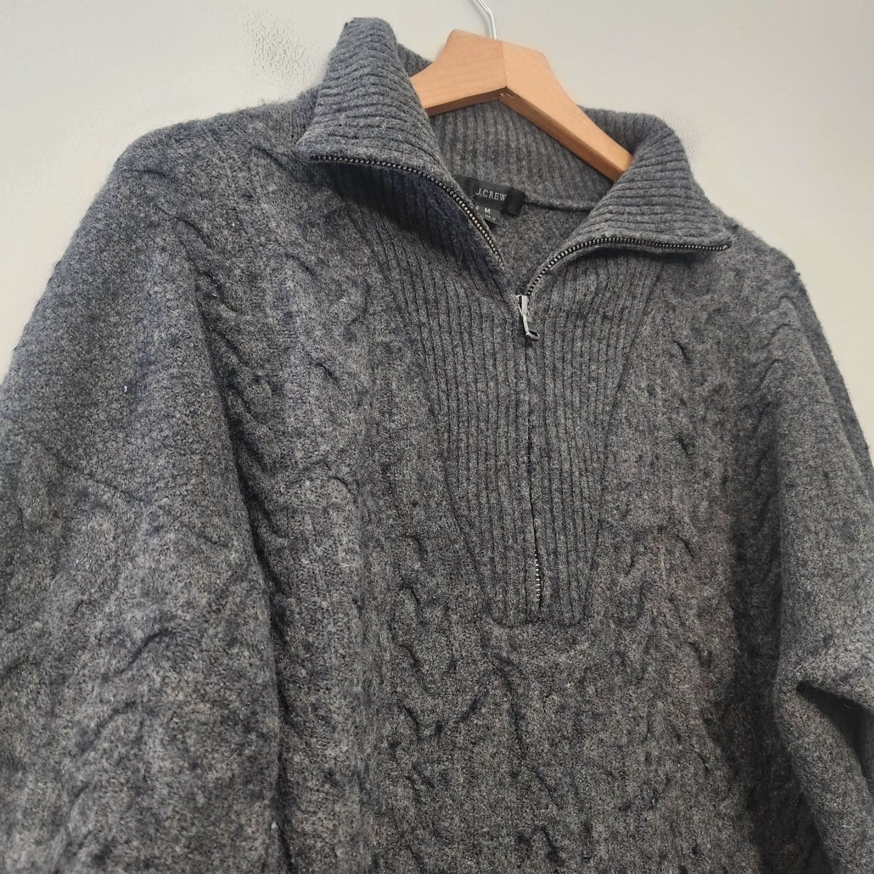 J.Crew J.CREW Cable Knit Sweater Women Medium Gray 1/2 Zip Merino Wool Alpaca Polyamide Knit Pullover Mock Neck Long Sleeve Casual Travel Regular M Womens Size M / US 6-8 / IT 42-44 - 5 Thumbnail