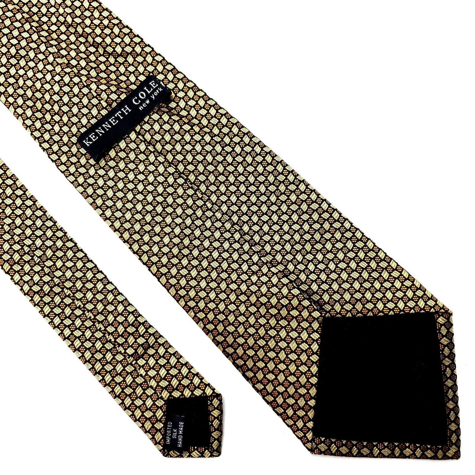 Kenneth Cole Kenneth Cole Silk Tie Yellow Woven Geometric Handmade Size ONE SIZE - 3 Thumbnail