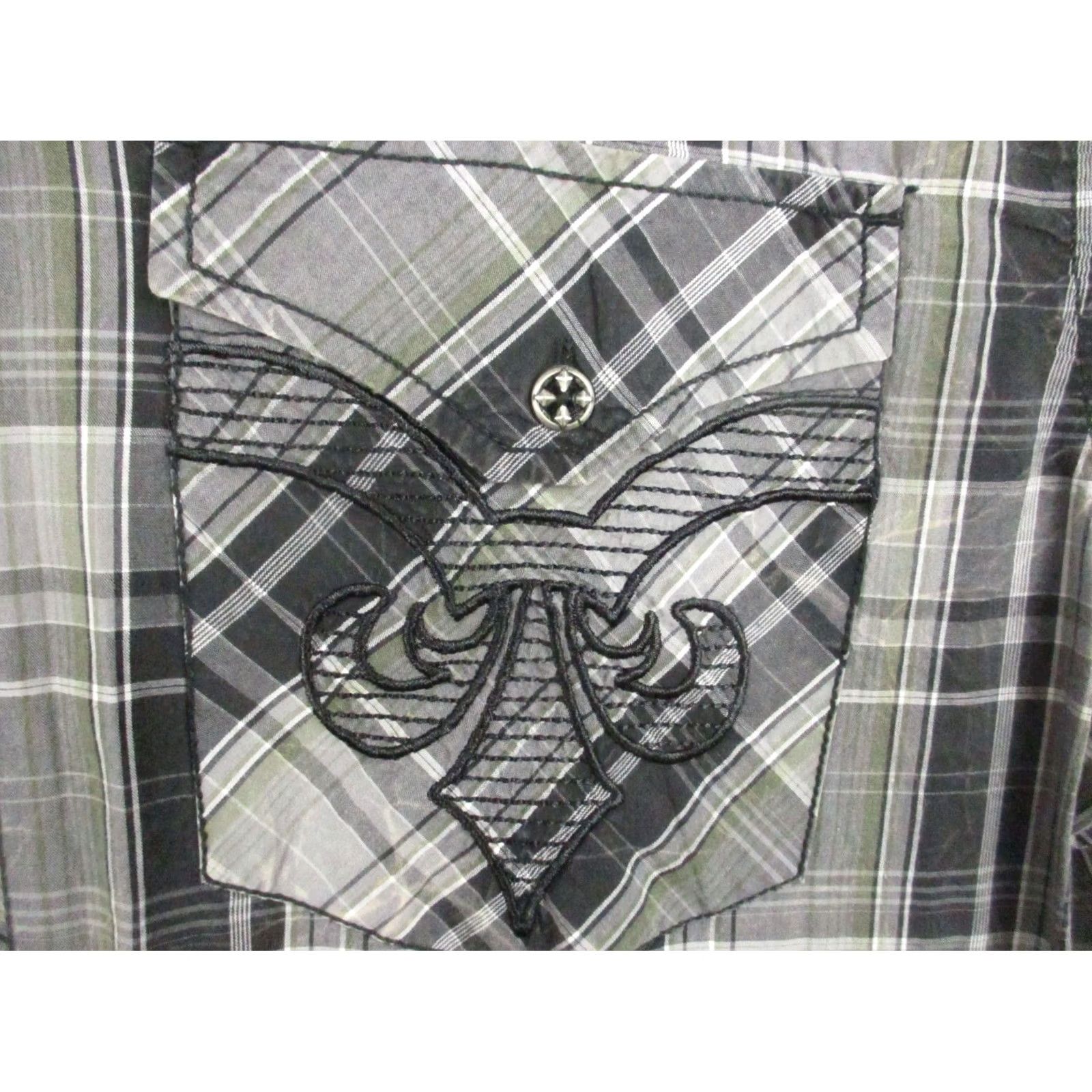 Affliction Affliction Shirt XL Gothic Embroidered Black Gray Skull Metal Shirt Button-Up Sleeve Long Collar Spread Men Size US XL / EU 56 / 4 - 5 Thumbnail