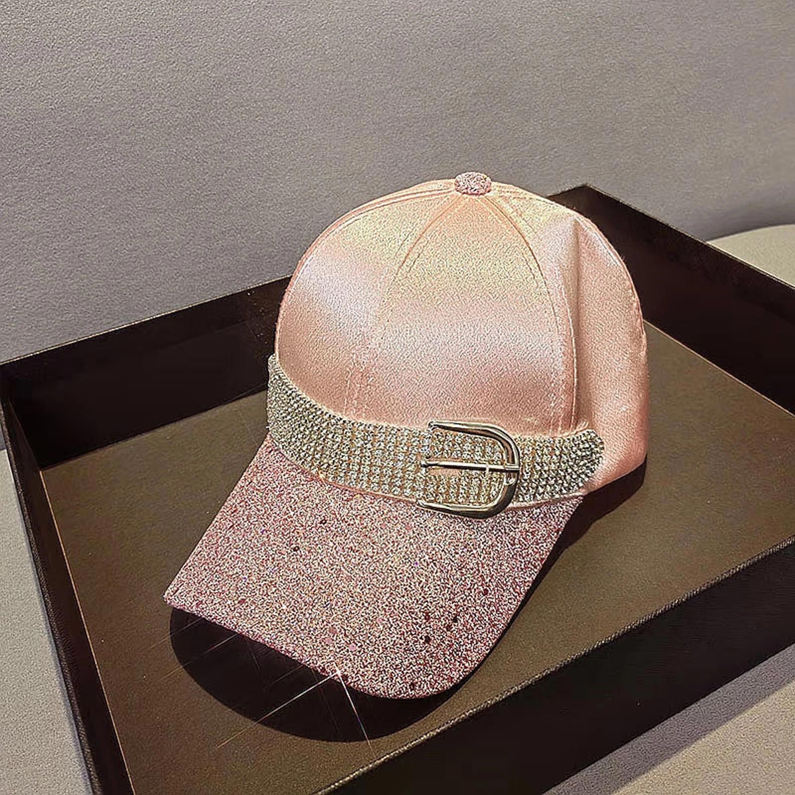 Jewelry Pink Satin Glitter Baseball Cap with Rhinestone Belt Size ONE SIZE - 11 Thumbnail